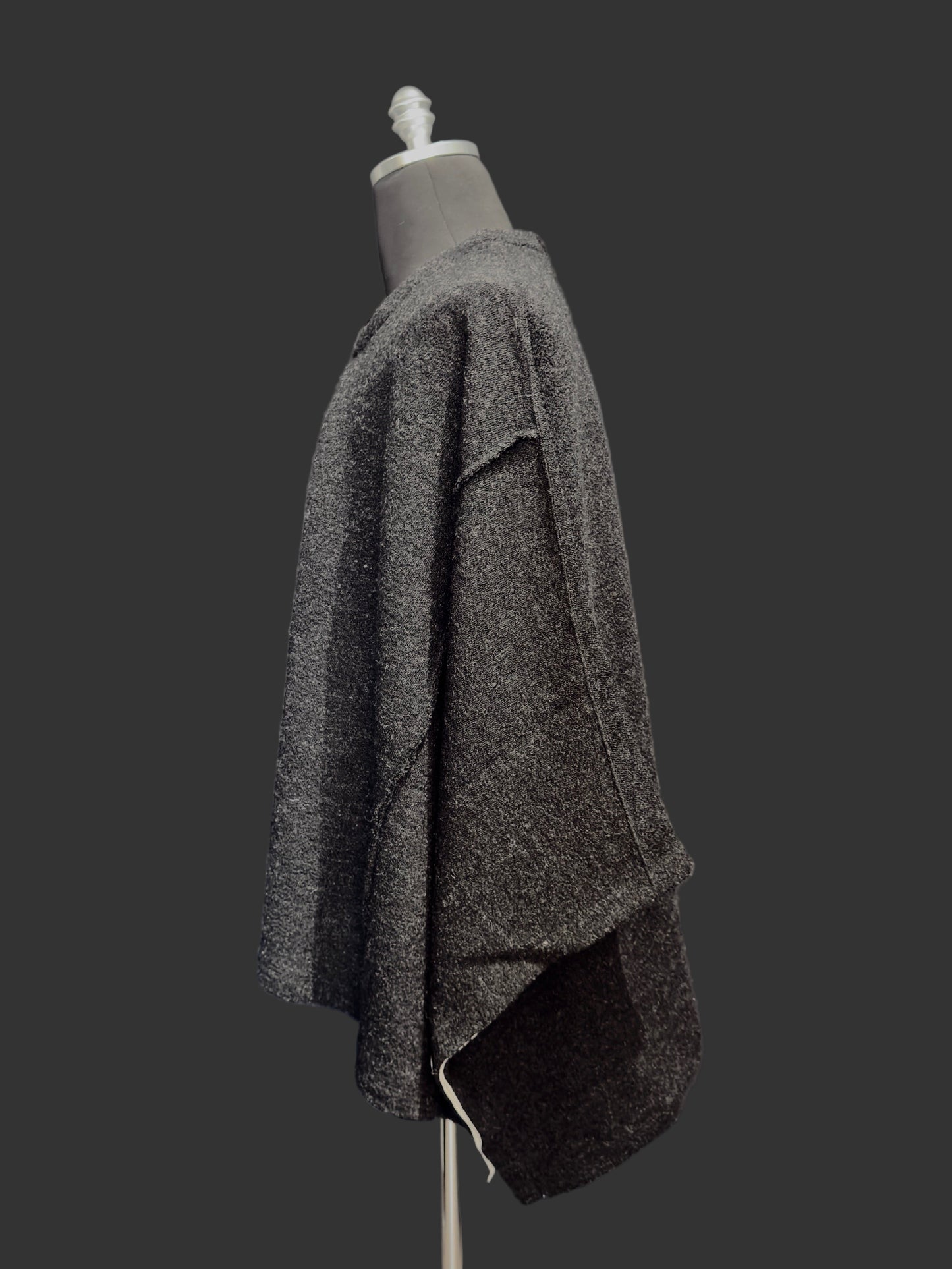 Carbon Grey Big Stole Shetland Wool Knit Poncho