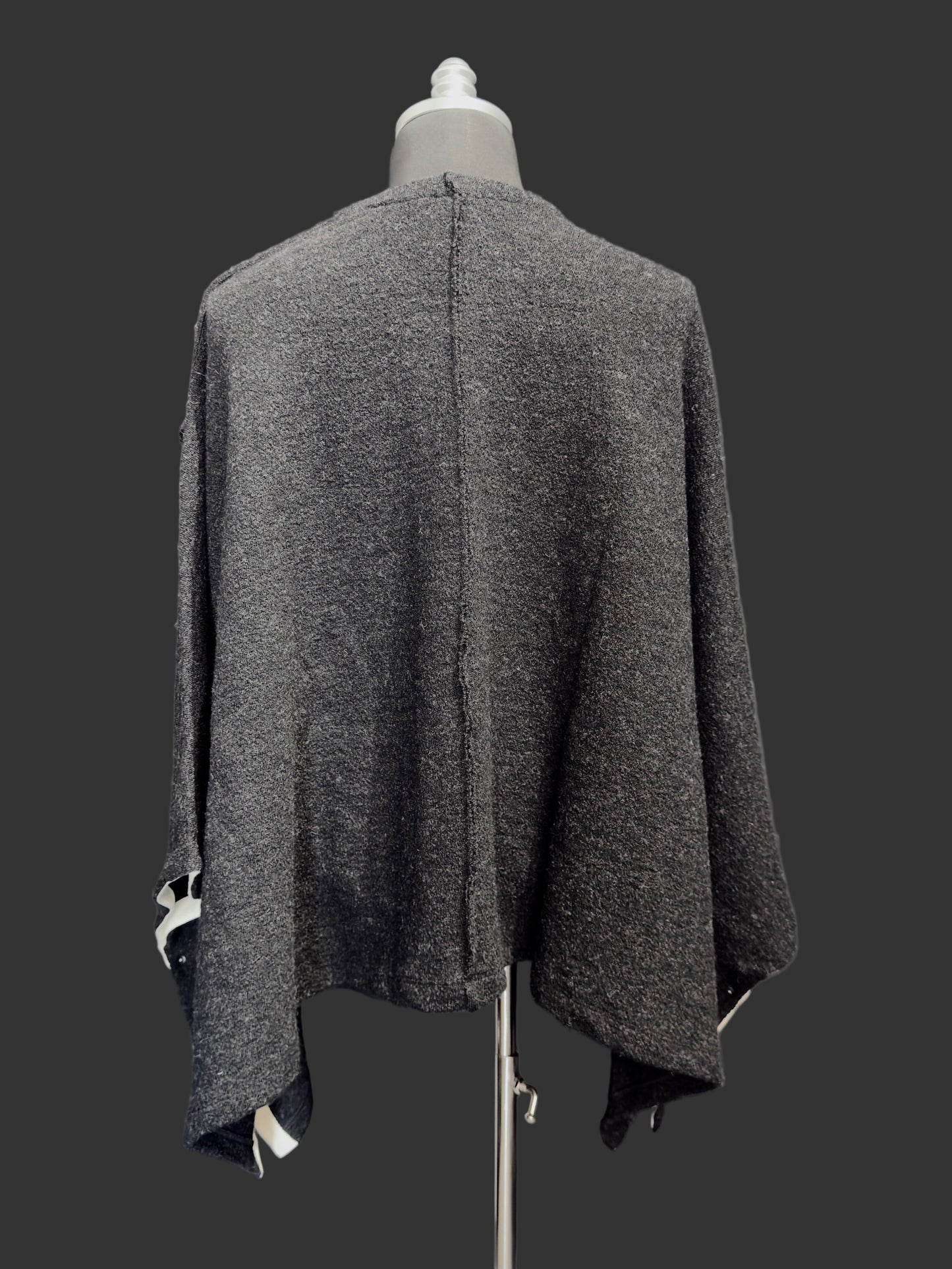 Carbon Grey Big Stole Shetland Wool Knit Poncho