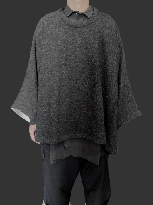 Carbon Grey Big Stole Shetland Wool Knit Poncho