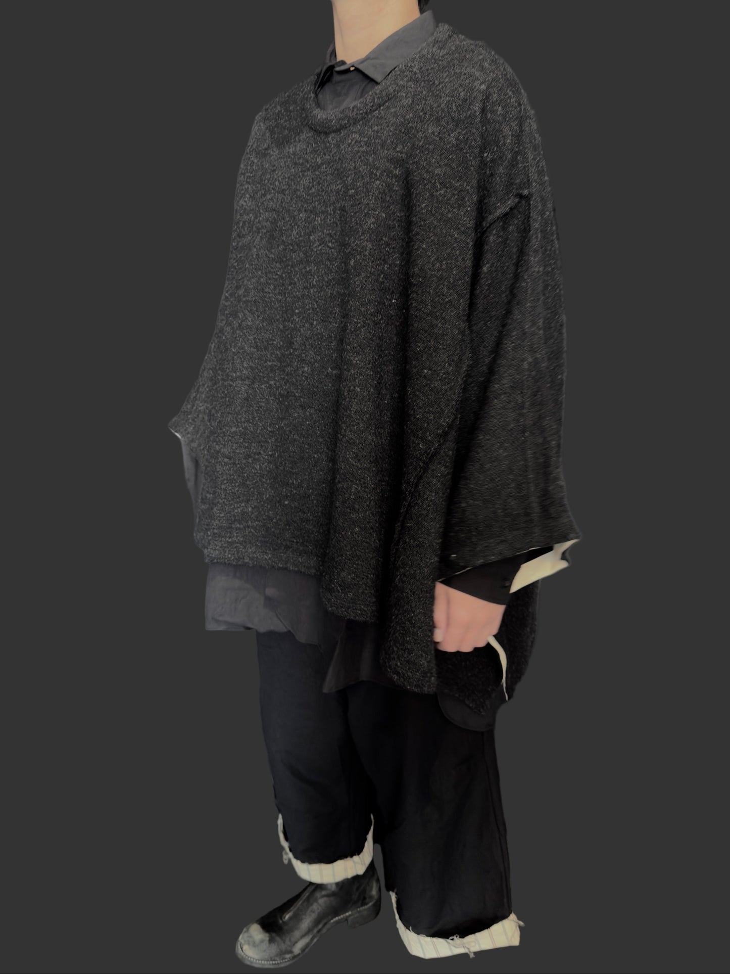 Carbon Grey Big Stole Shetland Wool Knit Poncho