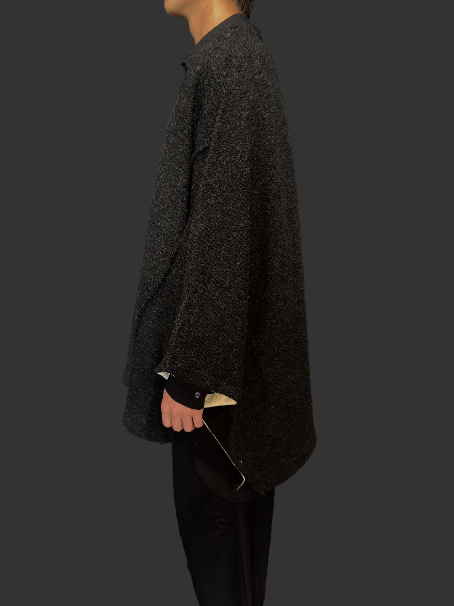 Carbon Grey Big Stole Shetland Wool Knit Poncho