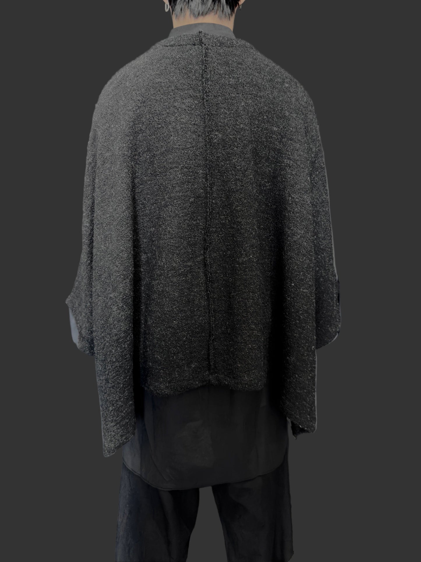 Carbon Grey Big Stole Shetland Wool Knit Poncho