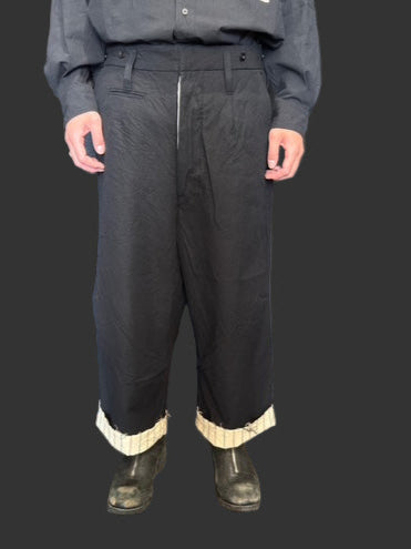 Coal Black Cut off Bold Straight Trousers