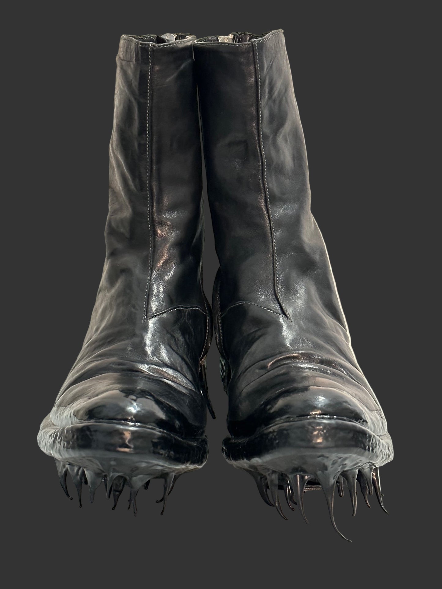 Black Object Dyed Lined Diagonal Zip Rubber Drip Goodyear Boots by Carol Christian Poell