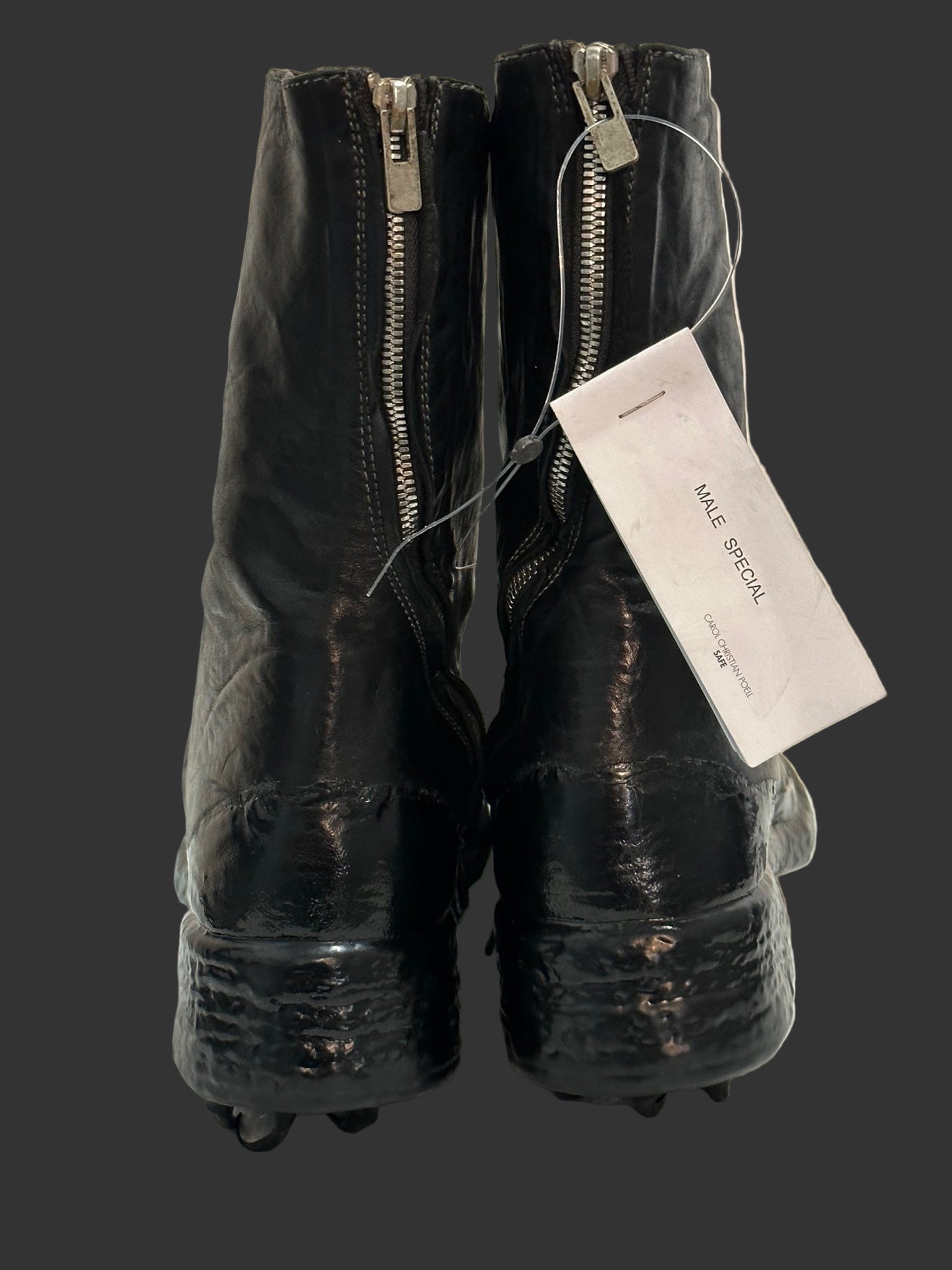 Black Object Dyed Lined Diagonal Zip Rubber Drip Goodyear Boots by Carol Christian Poell