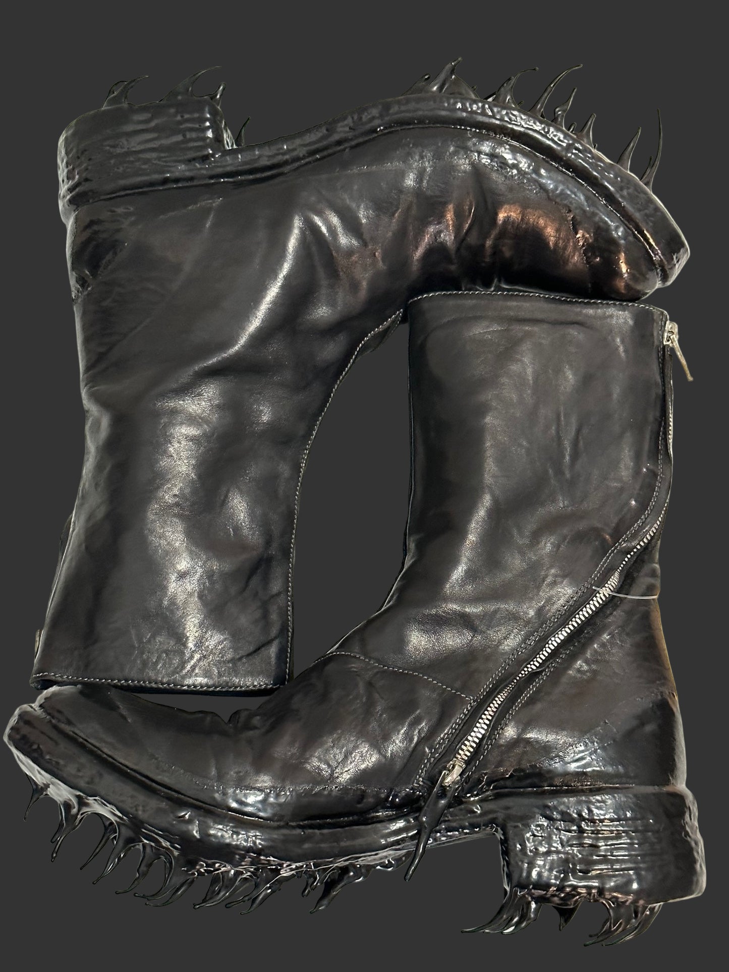 Black Object Dyed Lined Diagonal Zip Rubber Drip Goodyear Boots by Carol Christian Poell