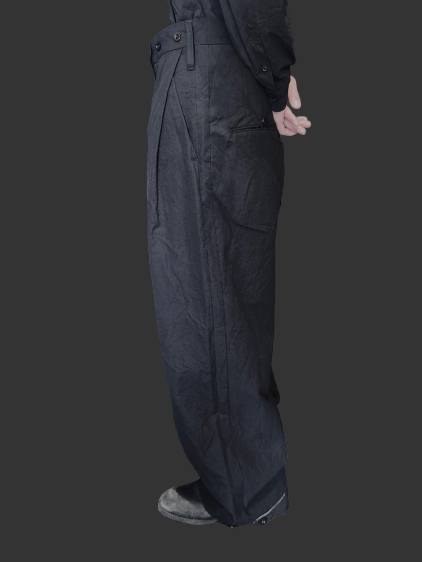 Coal Black Side Tucked Wide Straight Trousers