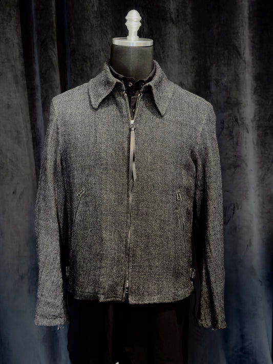 Grey Linen Wool Military Zip-Up Collar Jacket