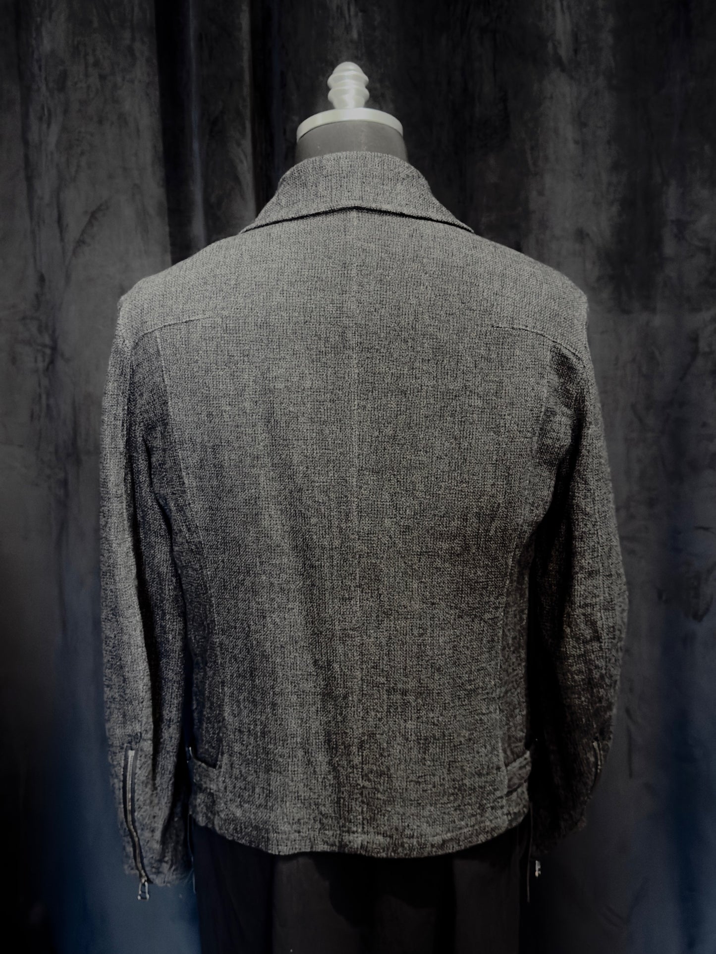 Grey Linen Wool Military Zip-Up Collar Jacket