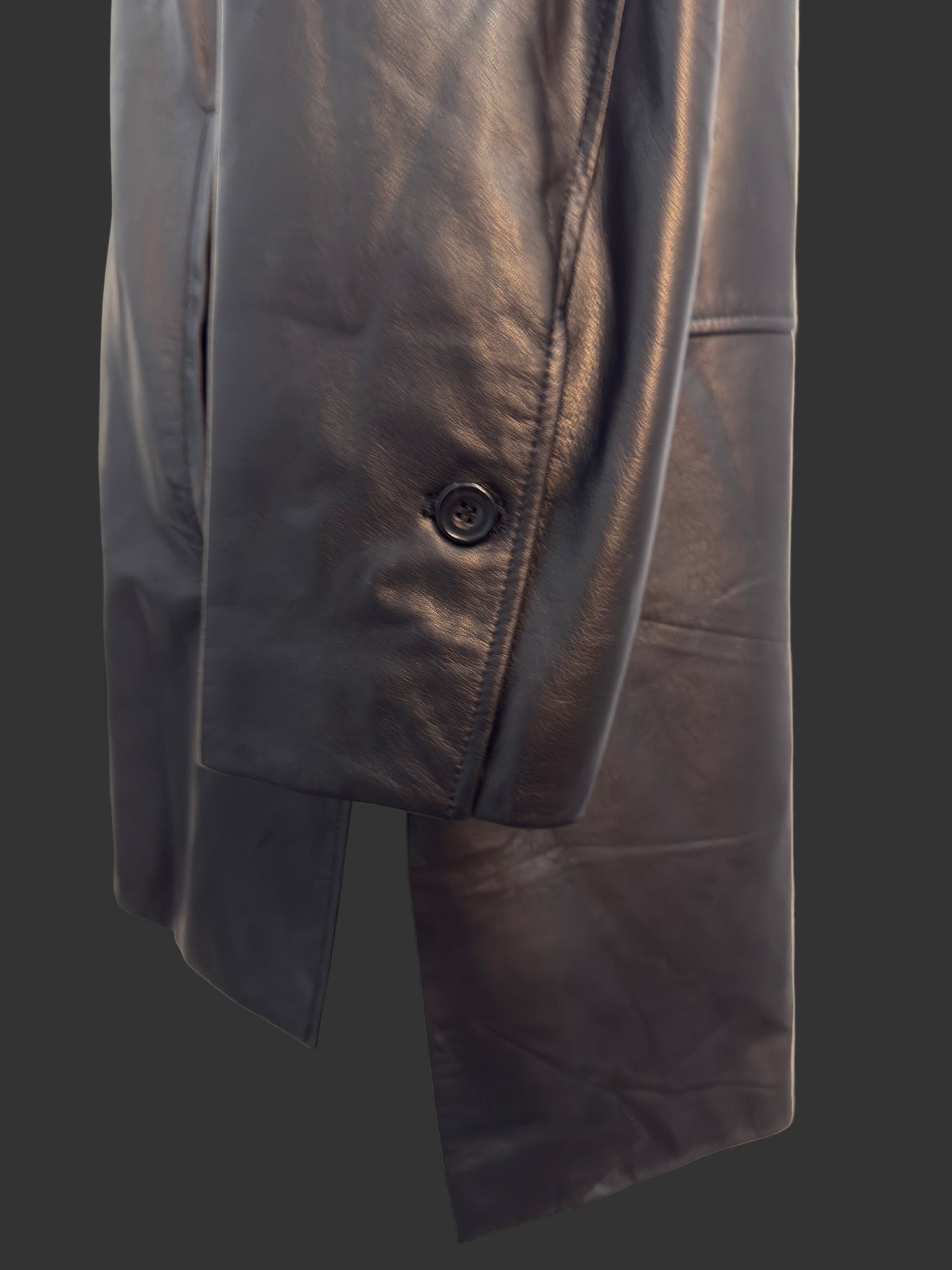 Black Japanese Steer Leather Collarless Car Coat