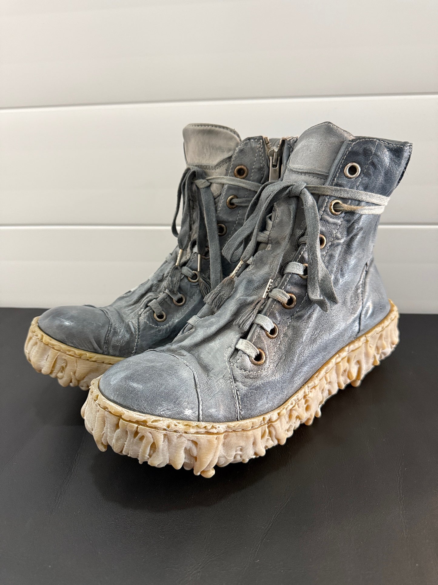 Shale Melt Clash Kangaroo Leather Mid Top Sneakers