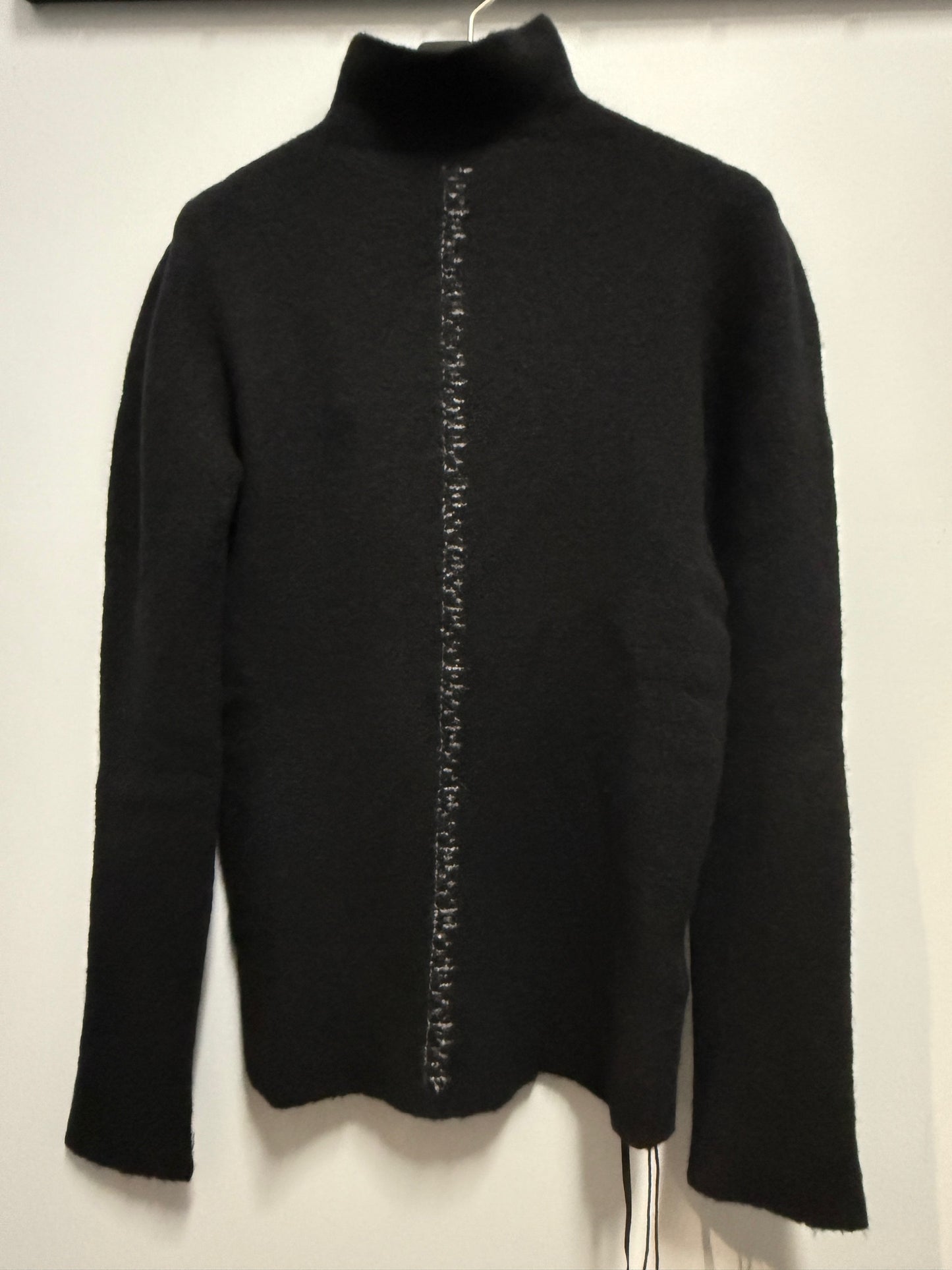 Black Hi-Neck Front Contrast Stitched Detail Cashmere Sweater