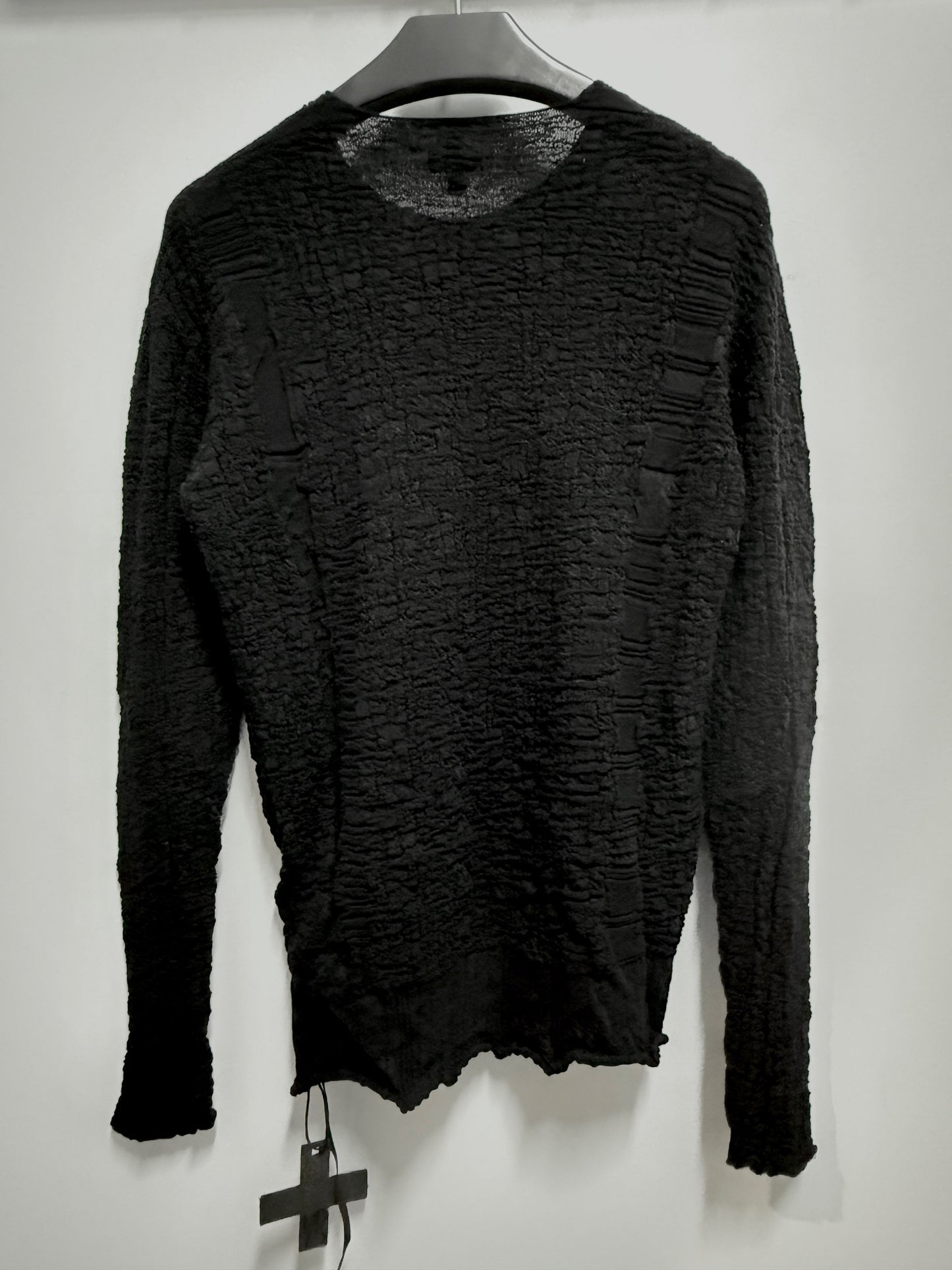 Black Textured Twist Wool Crew Neck Sweater