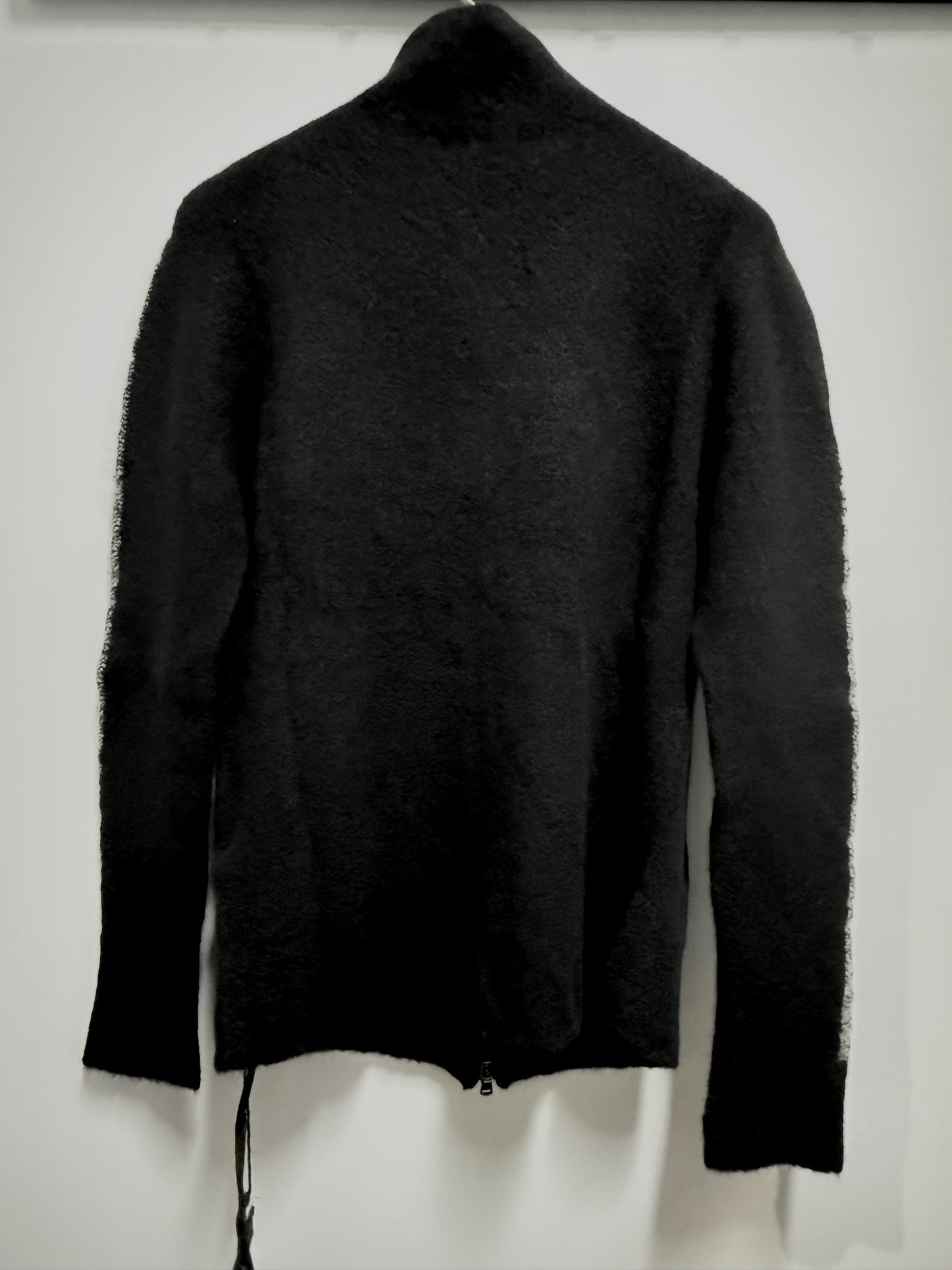Black Front Zip High Neck Cardigan w/ Contrast Stitched Detail Sleeves Sweater