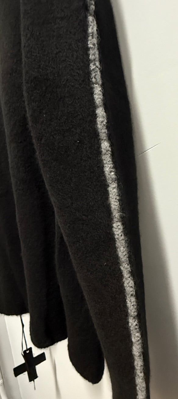 Black Front Zip High Neck Cardigan w/ Contrast Stitched Detail Sleeves Sweater