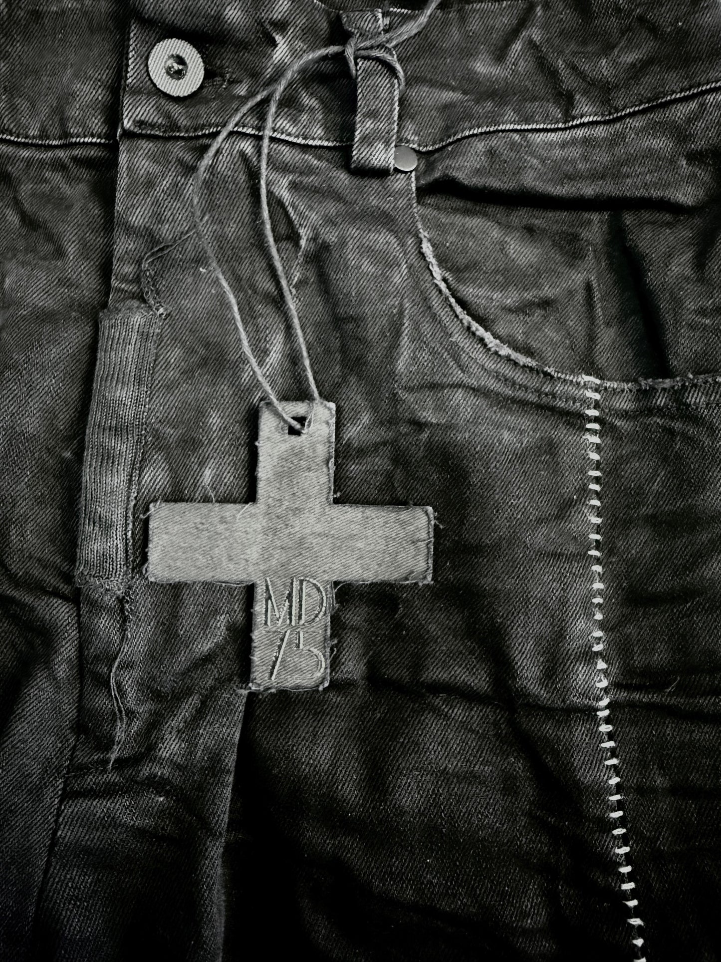 Black Stone Washed Slim Scarstitch Jeans
