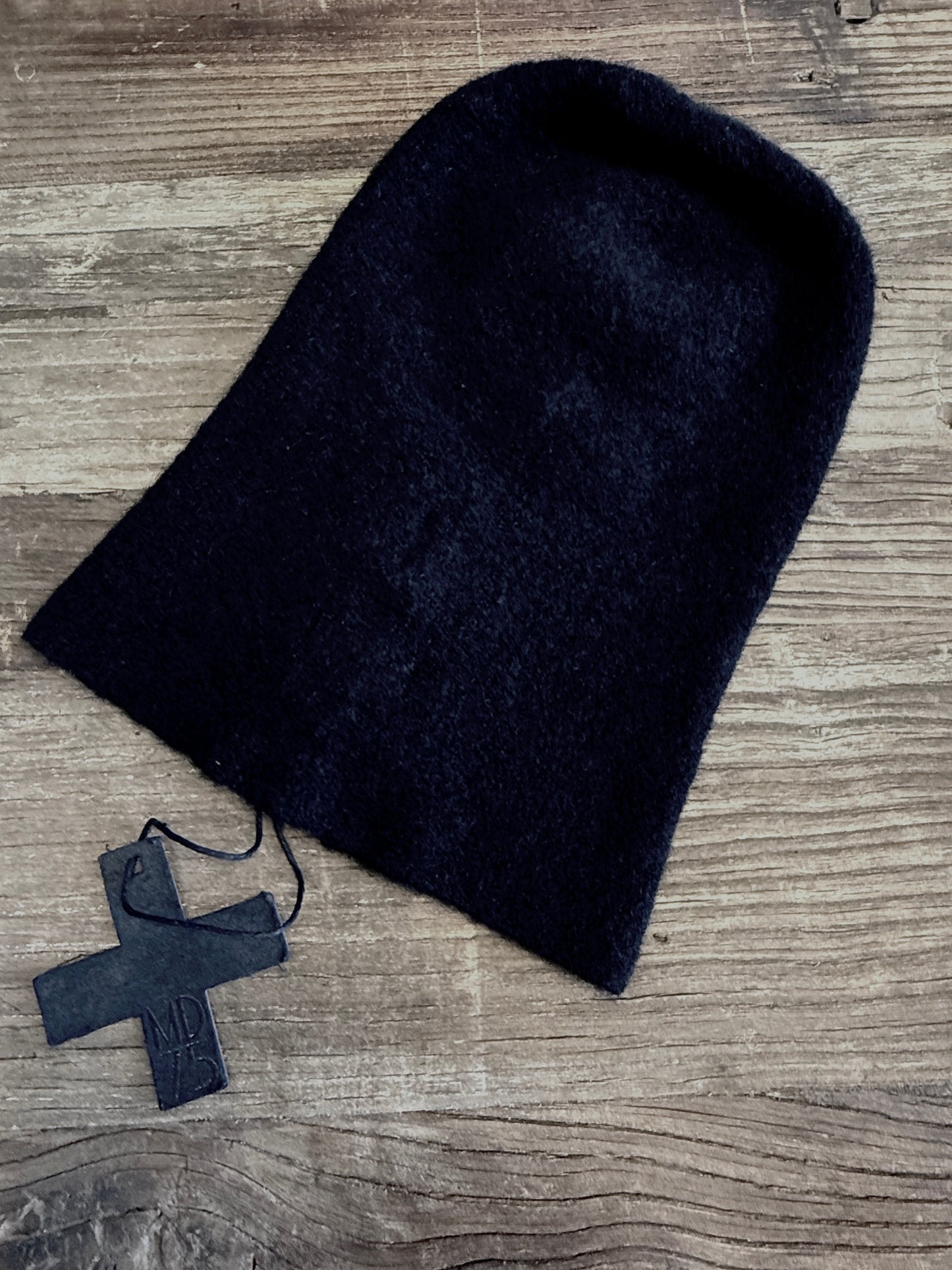 Black Contrast Stitch Cashmere Knit Cap