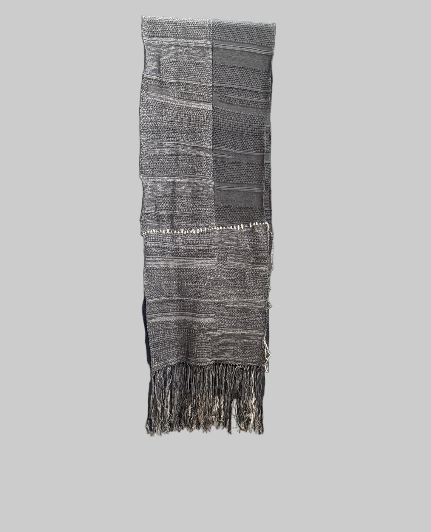 Charcoal x Black Cotton Cashmere Crust Patch Knit Long Stole