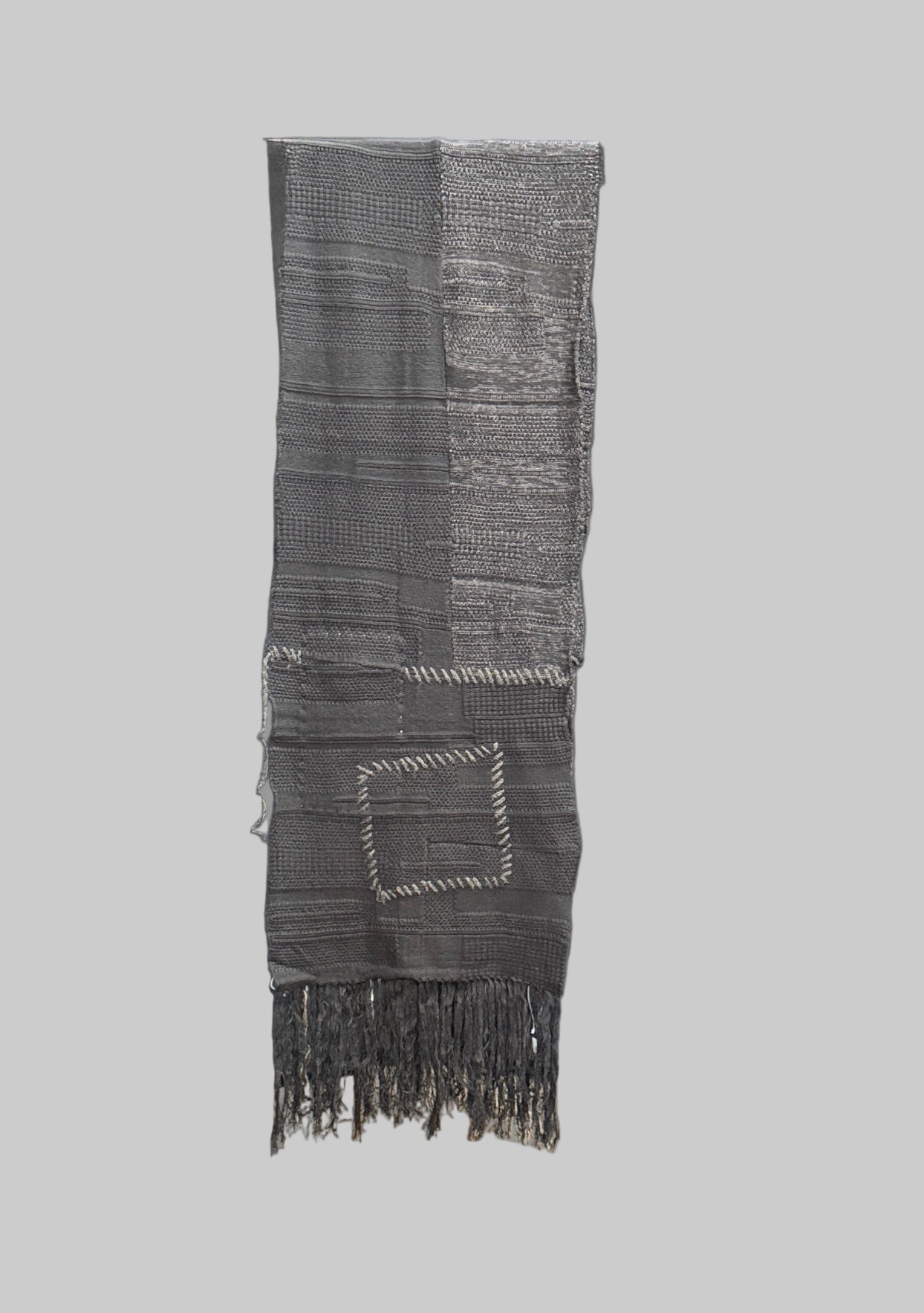 Charcoal x Black Cotton Cashmere Crust Patch Knit Long Stole