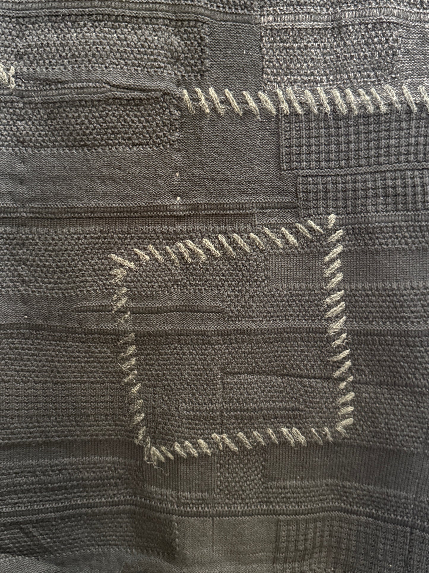 Charcoal x Black Cotton Cashmere Crust Patch Knit Long Stole