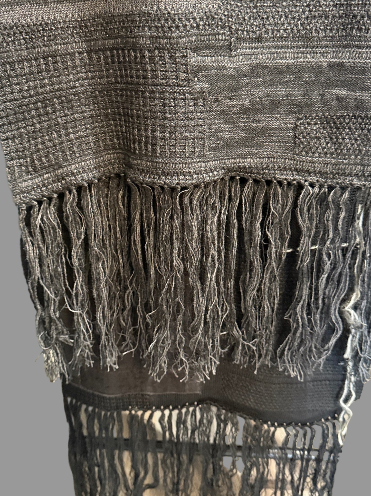 Charcoal x Black Cotton Cashmere Crust Patch Knit Long Stole