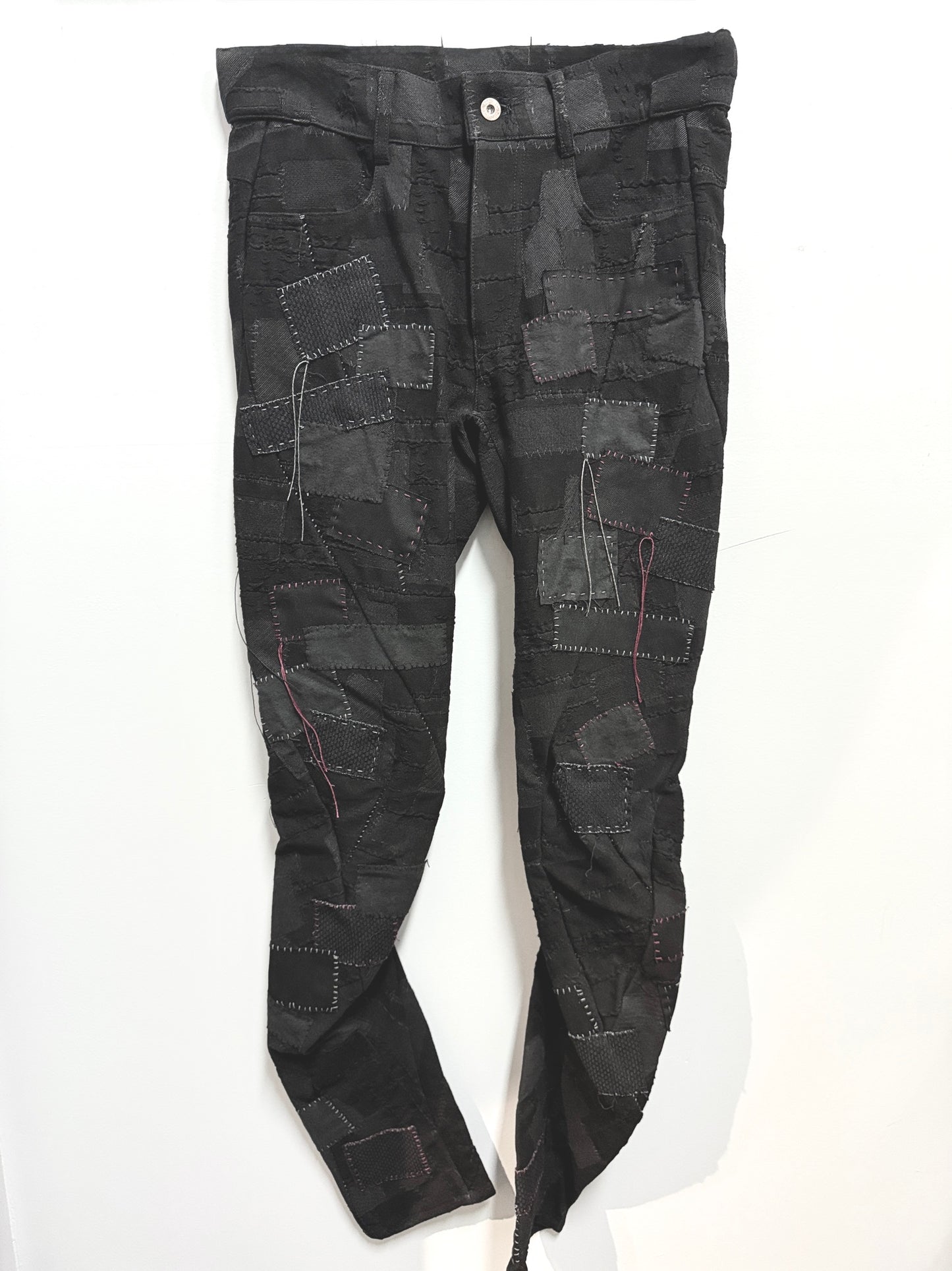 Black Hand Patchwork Crust Jacquard Overlock Twist Curve Pants