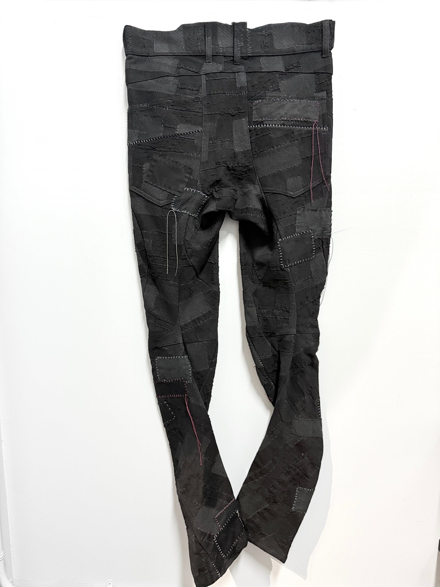 Black Hand Patchwork Crust Jacquard Overlock Twist Curve Pants