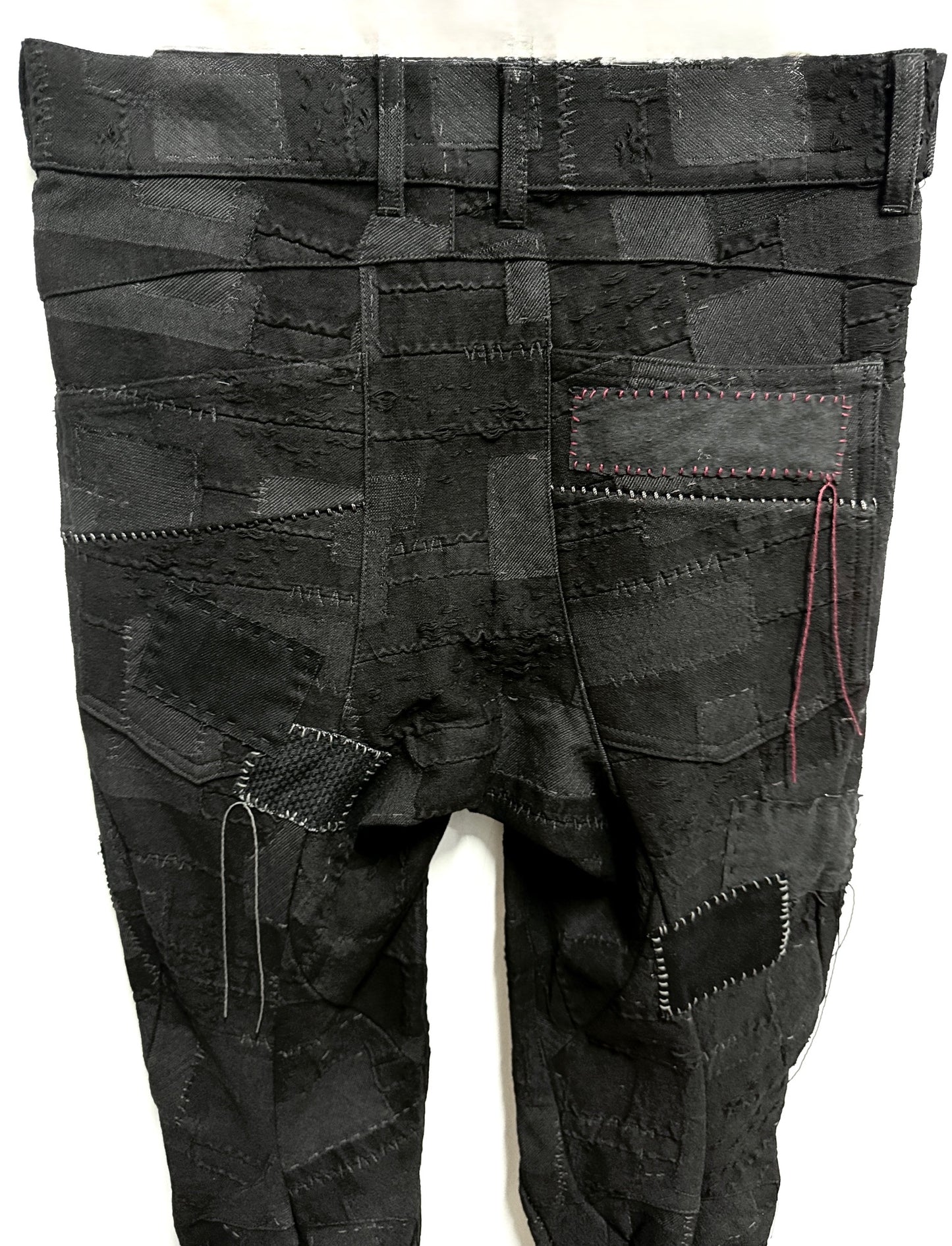 Black Hand Patchwork Crust Jacquard Overlock Twist Curve Pants