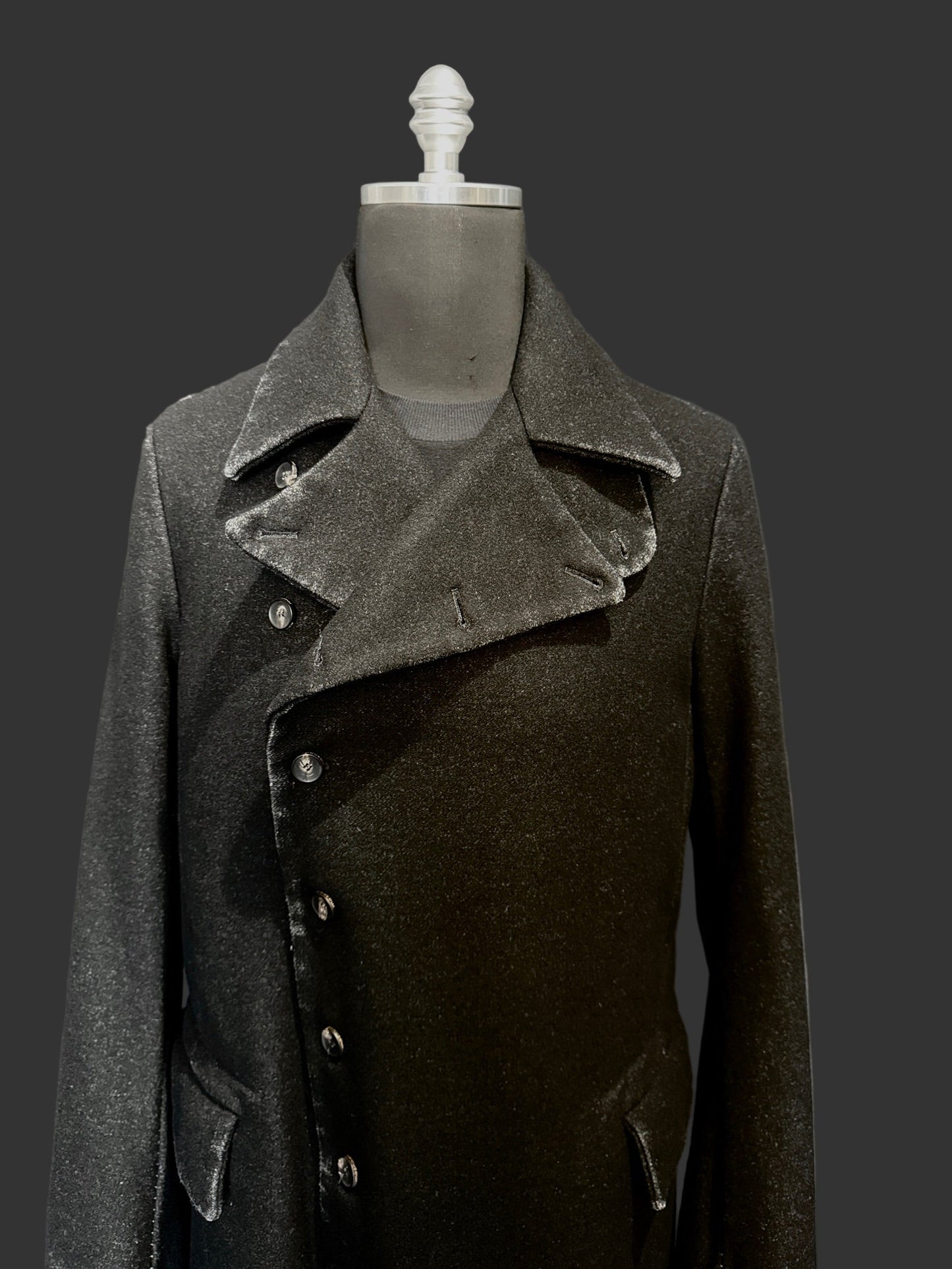 Washed Black Asymmetrical Button Wool Coat