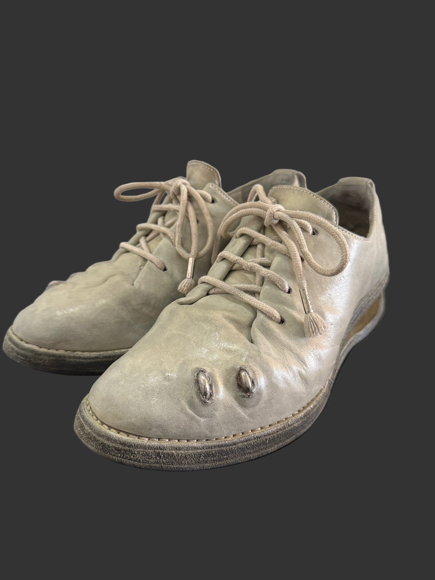 Pale Grey One Piece Prosthetic Officer Derbies U-Sole by Carol Christian Poell