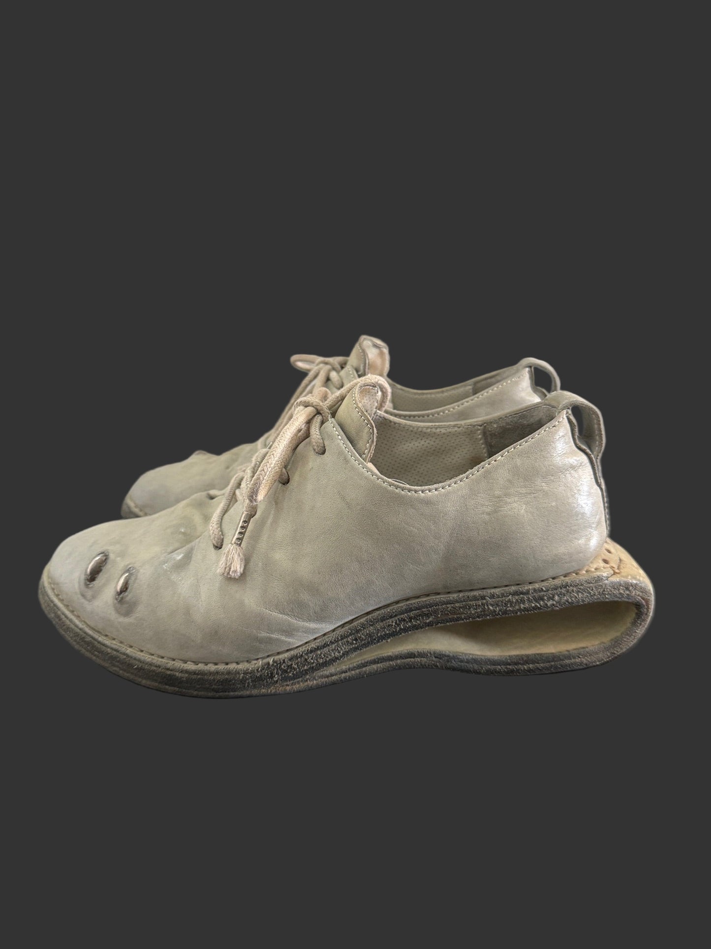 Pale Grey One Piece Prosthetic Officer Derbies U-Sole by Carol Christian Poell