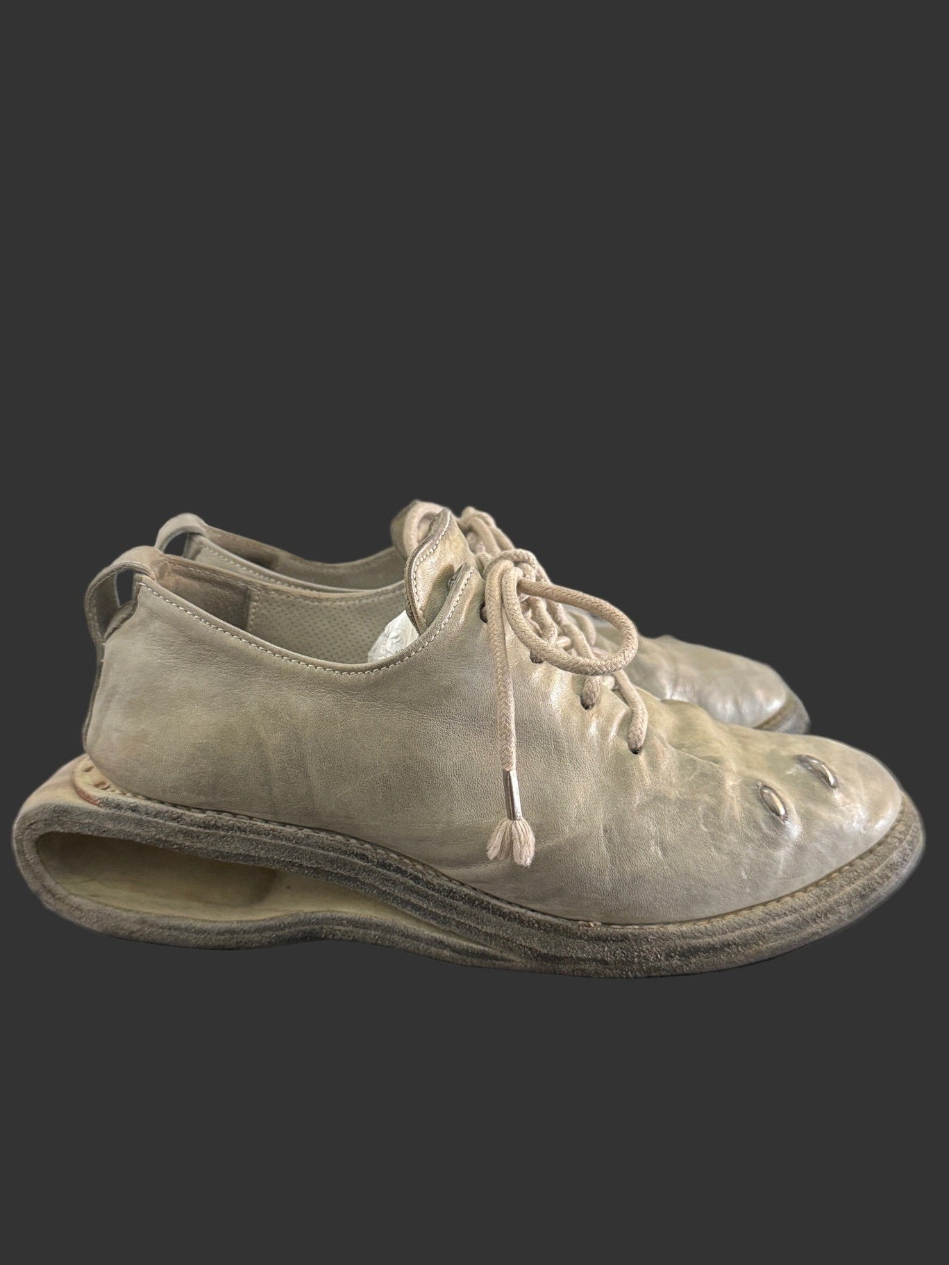 Pale Grey One Piece Prosthetic Officer Derbies U-Sole by Carol Christian Poell