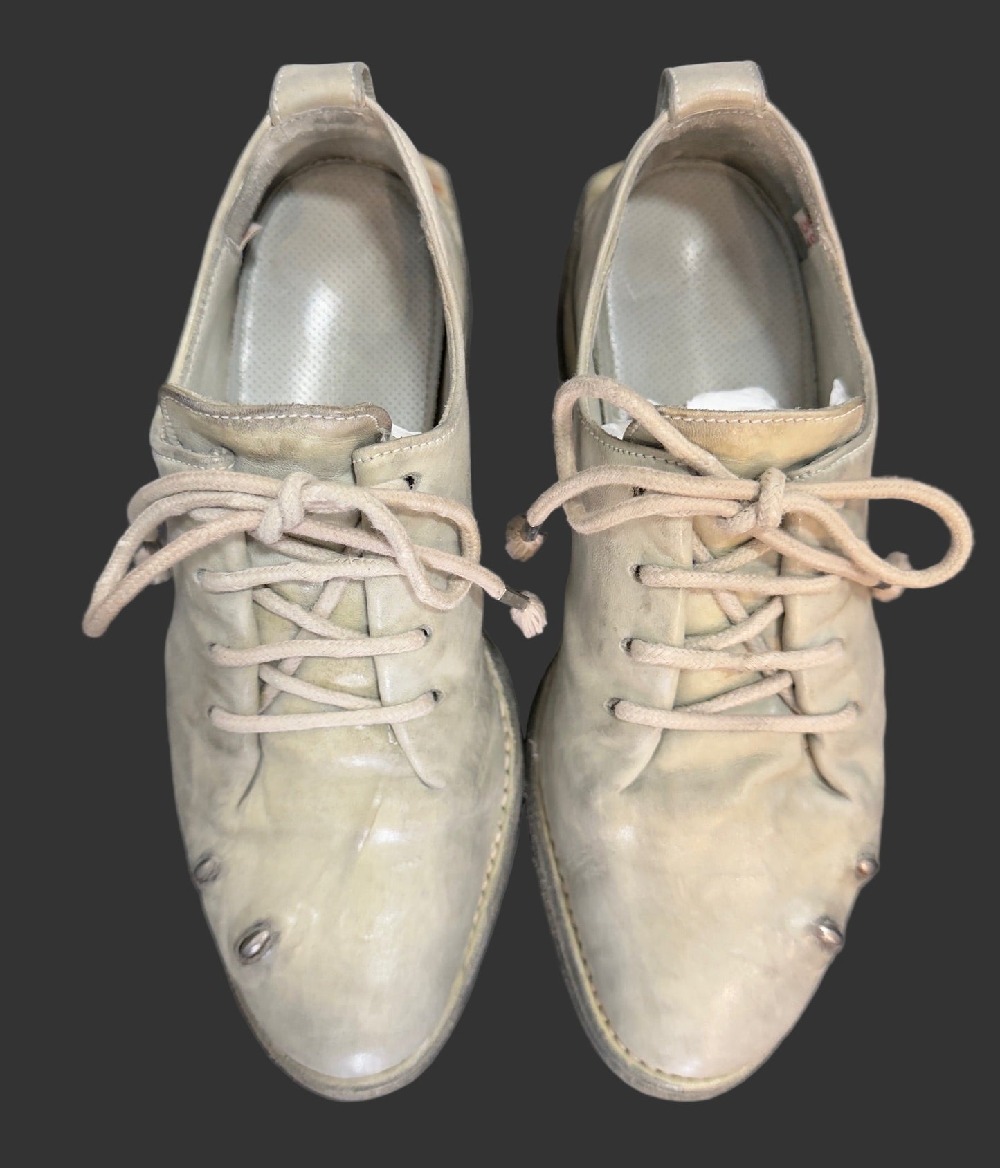 Pale Grey One Piece Prosthetic Officer Derbies U-Sole by Carol Christian Poell