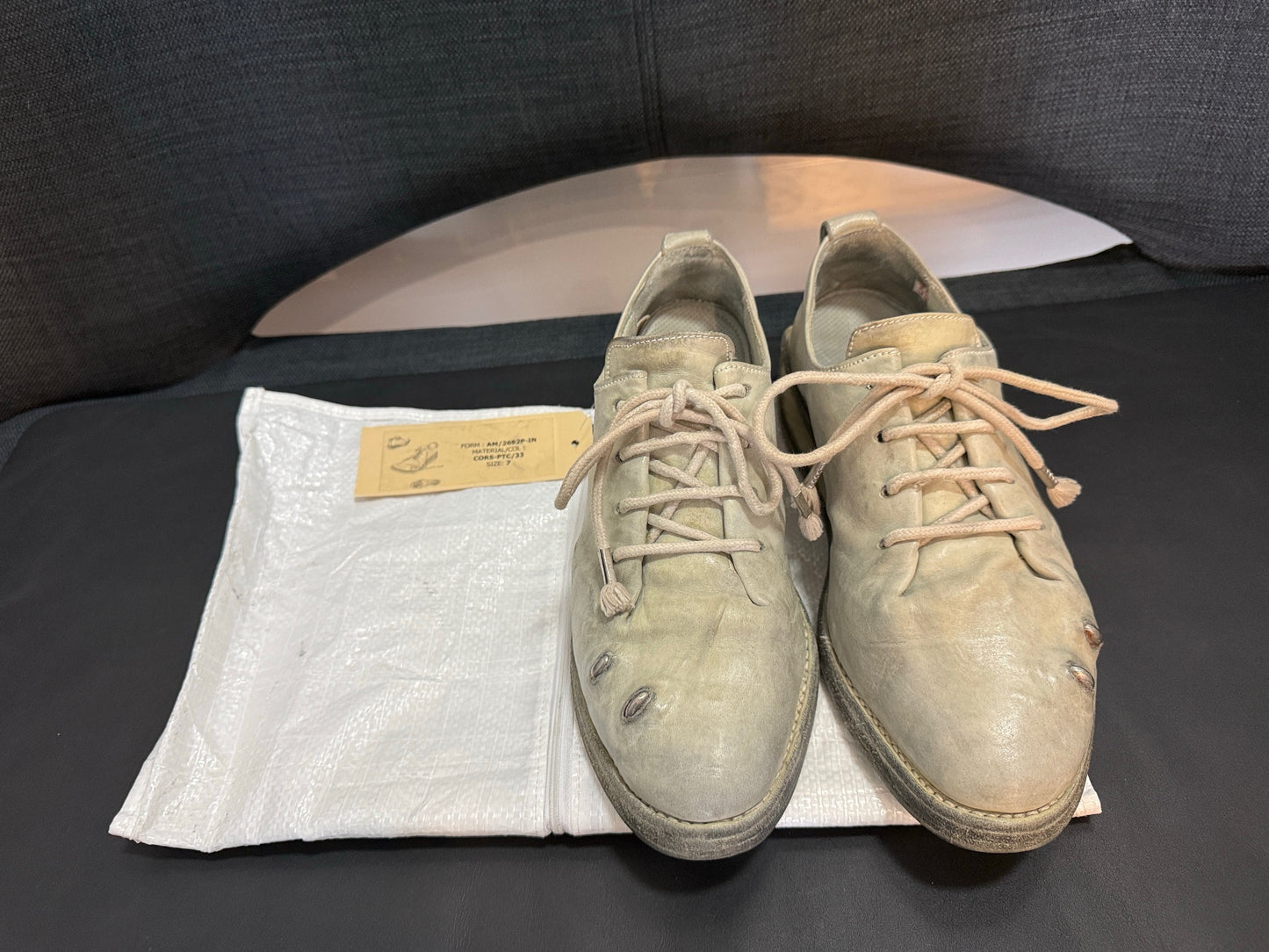 Pale Grey One Piece Prosthetic Officer Derbies U-Sole by Carol Christian Poell