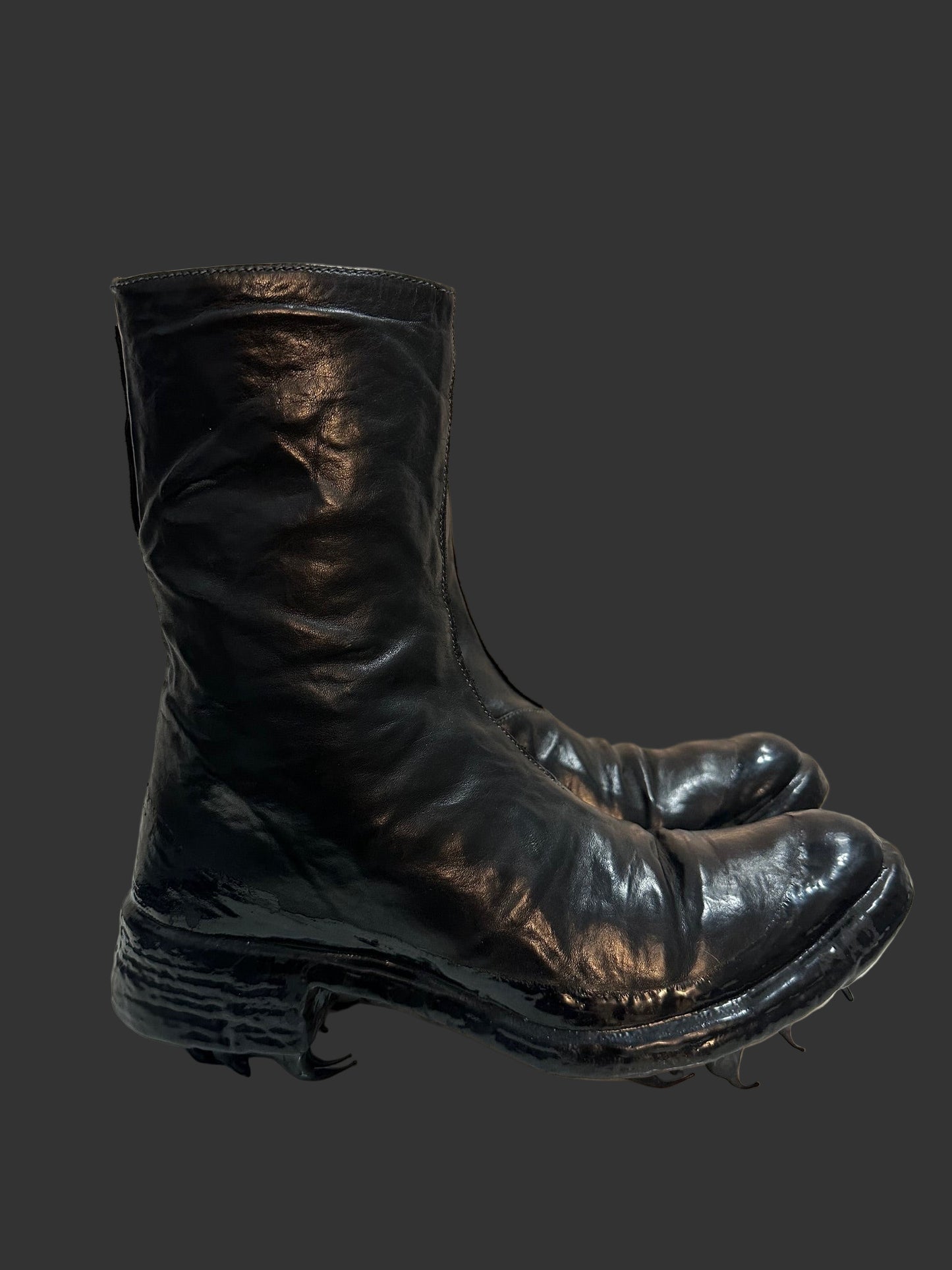 Black Object Dyed Lined Diagonal Zip Rubber Drip Goodyear Boots by Carol Christian Poell