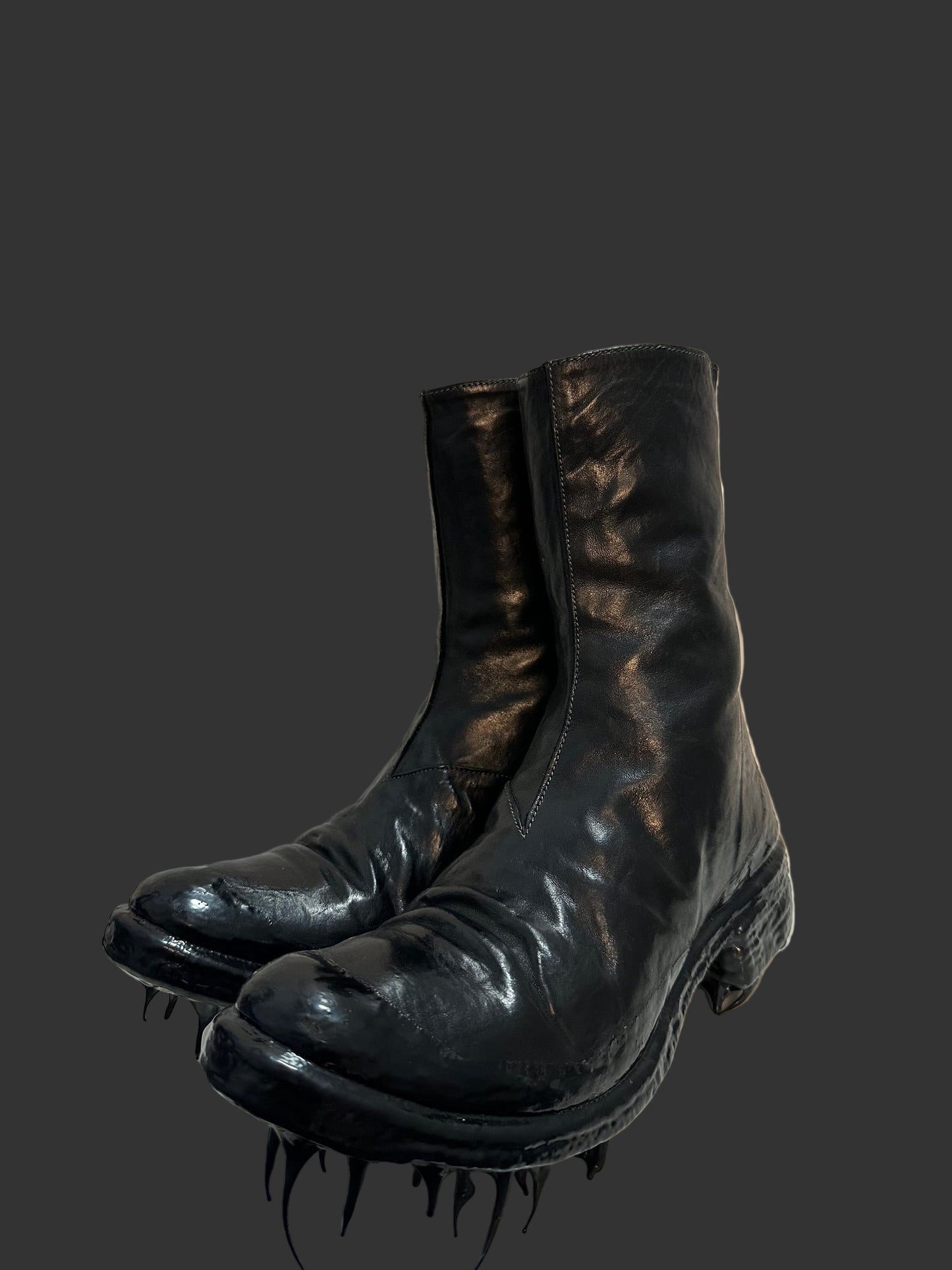 Black Object Dyed Lined Diagonal Zip Rubber Drip Goodyear Boots by Carol Christian Poell