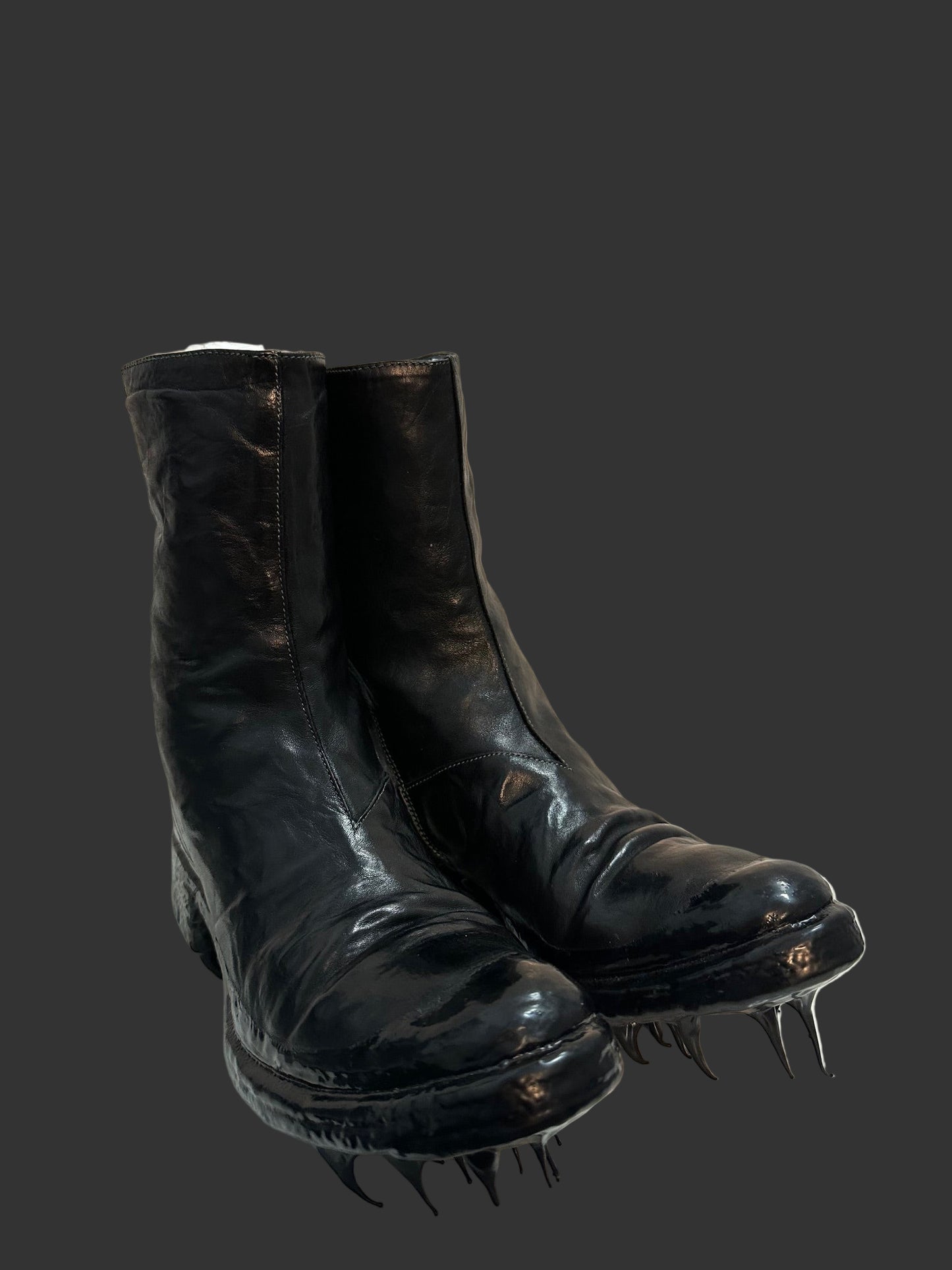 Black Object Dyed Lined Diagonal Zip Rubber Drip Goodyear Boots by Carol Christian Poell