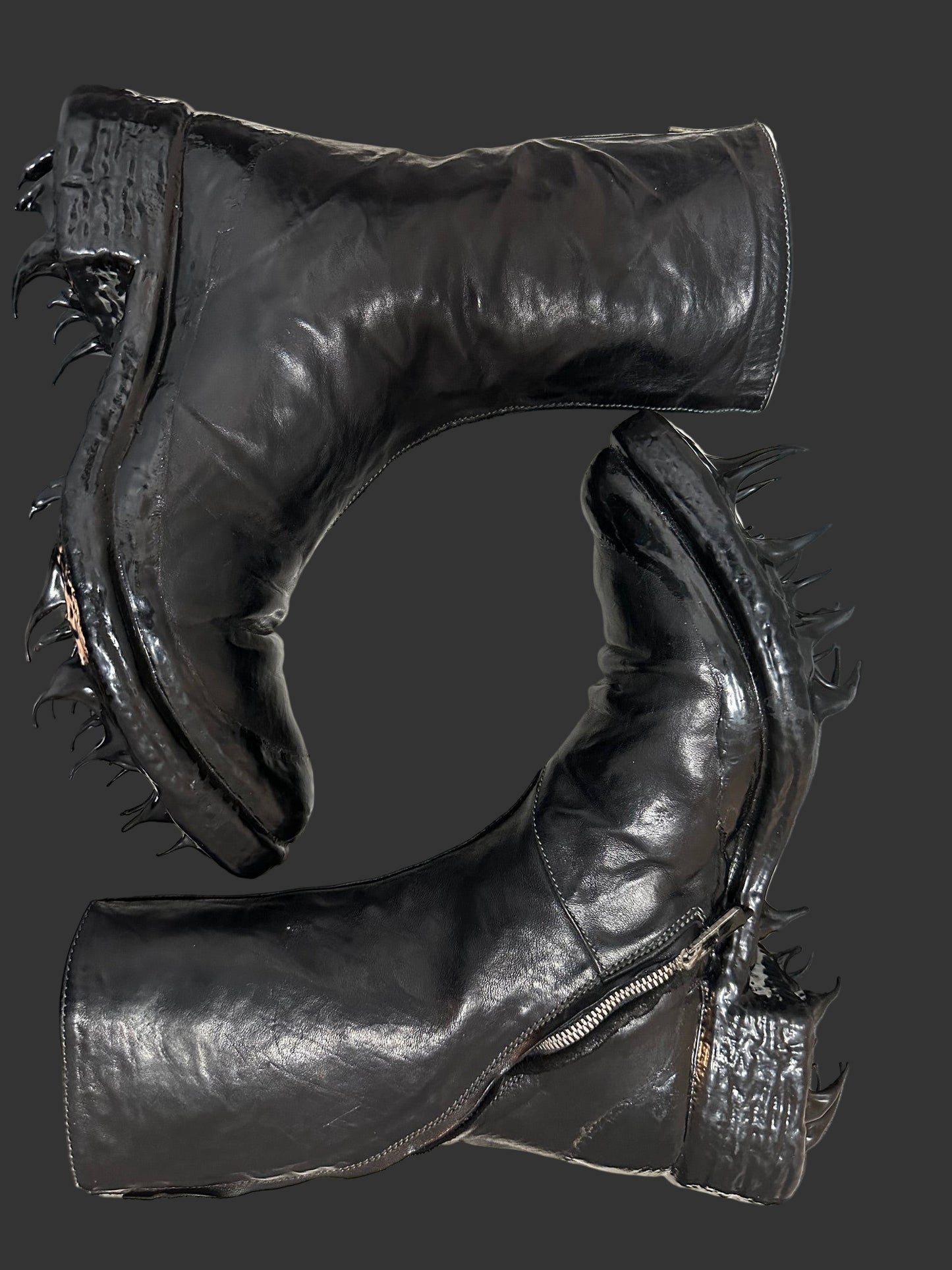 Black Object Dyed Lined Diagonal Zip Rubber Drip Goodyear Boots by Carol Christian Poell