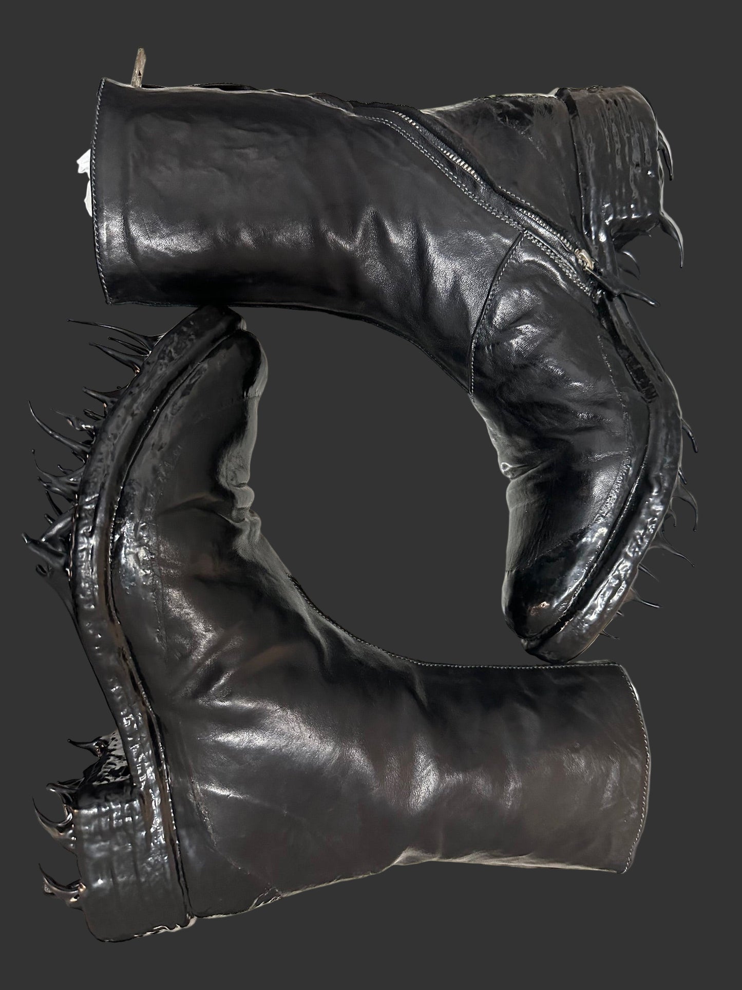 Black Object Dyed Lined Diagonal Zip Rubber Drip Goodyear Boots by Carol Christian Poell