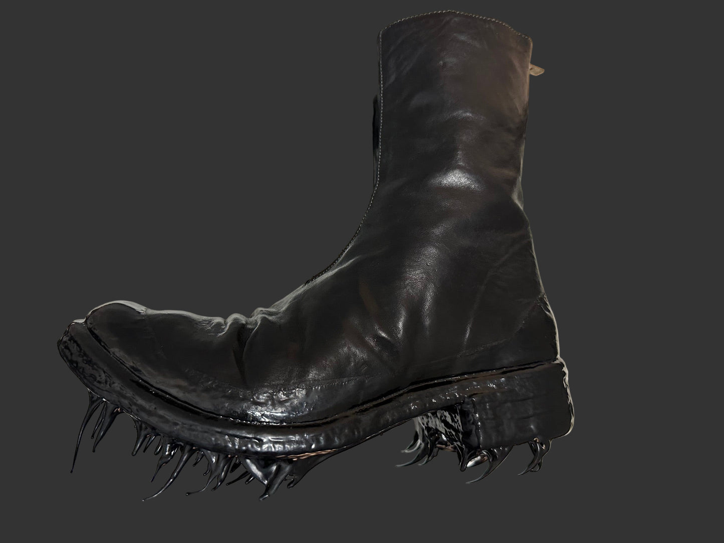Black Object Dyed Lined Diagonal Zip Rubber Drip Goodyear Boots by Carol Christian Poell