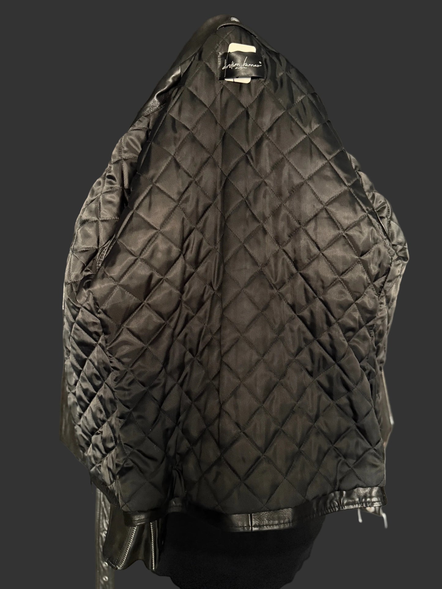 Black with Silver Trim Collar Multi Zipper Perfecto Leather Jacket by Christian Benner