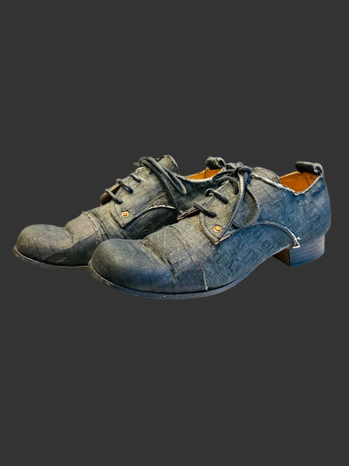 Black Voile over Newspaper Print Derbies by Paul Harnden
