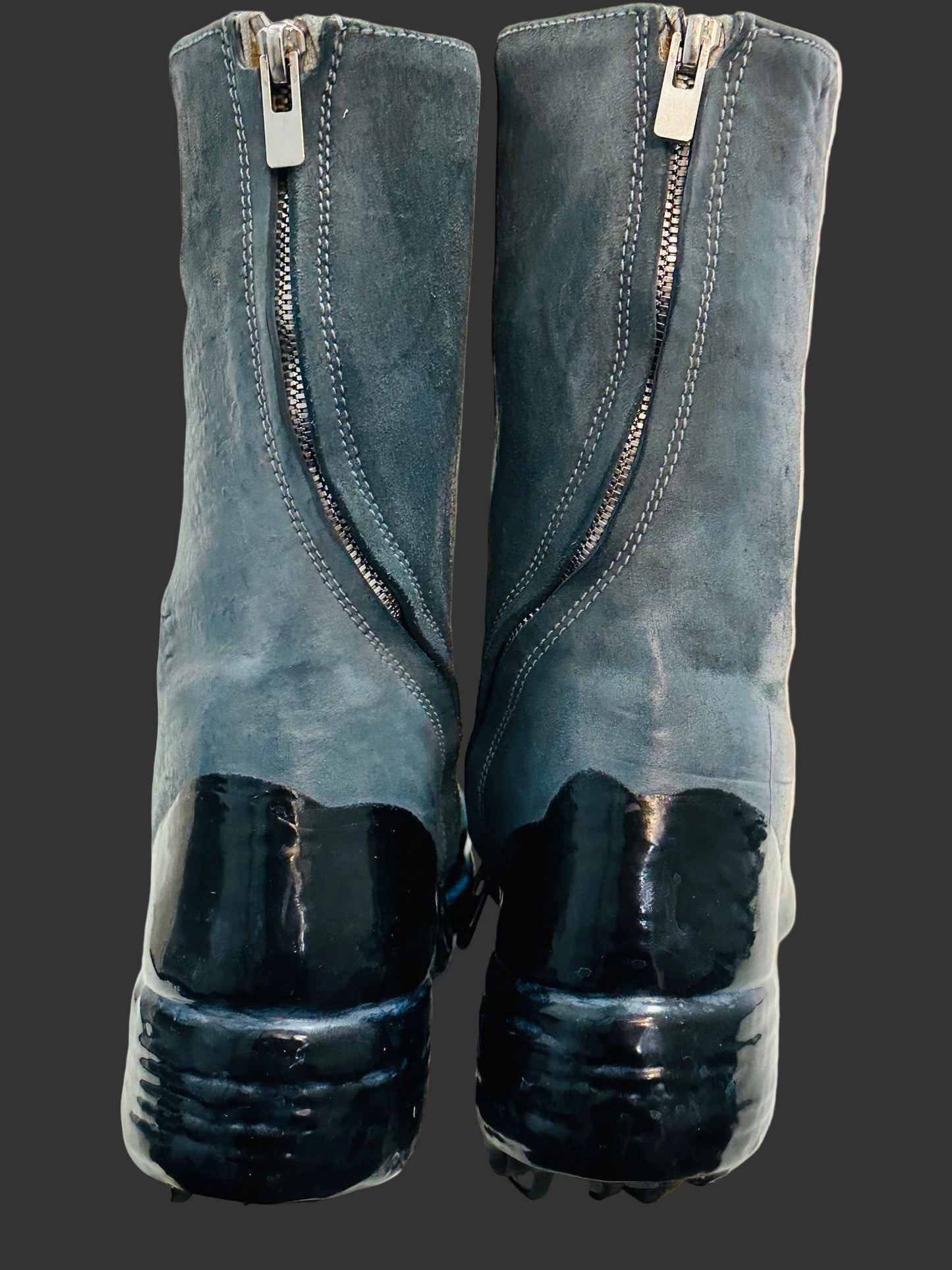 Blue Grey Object Dyed Lined Diagonal Zip Black Rubber Drip Goodyear Boots by Carol Christian Poell