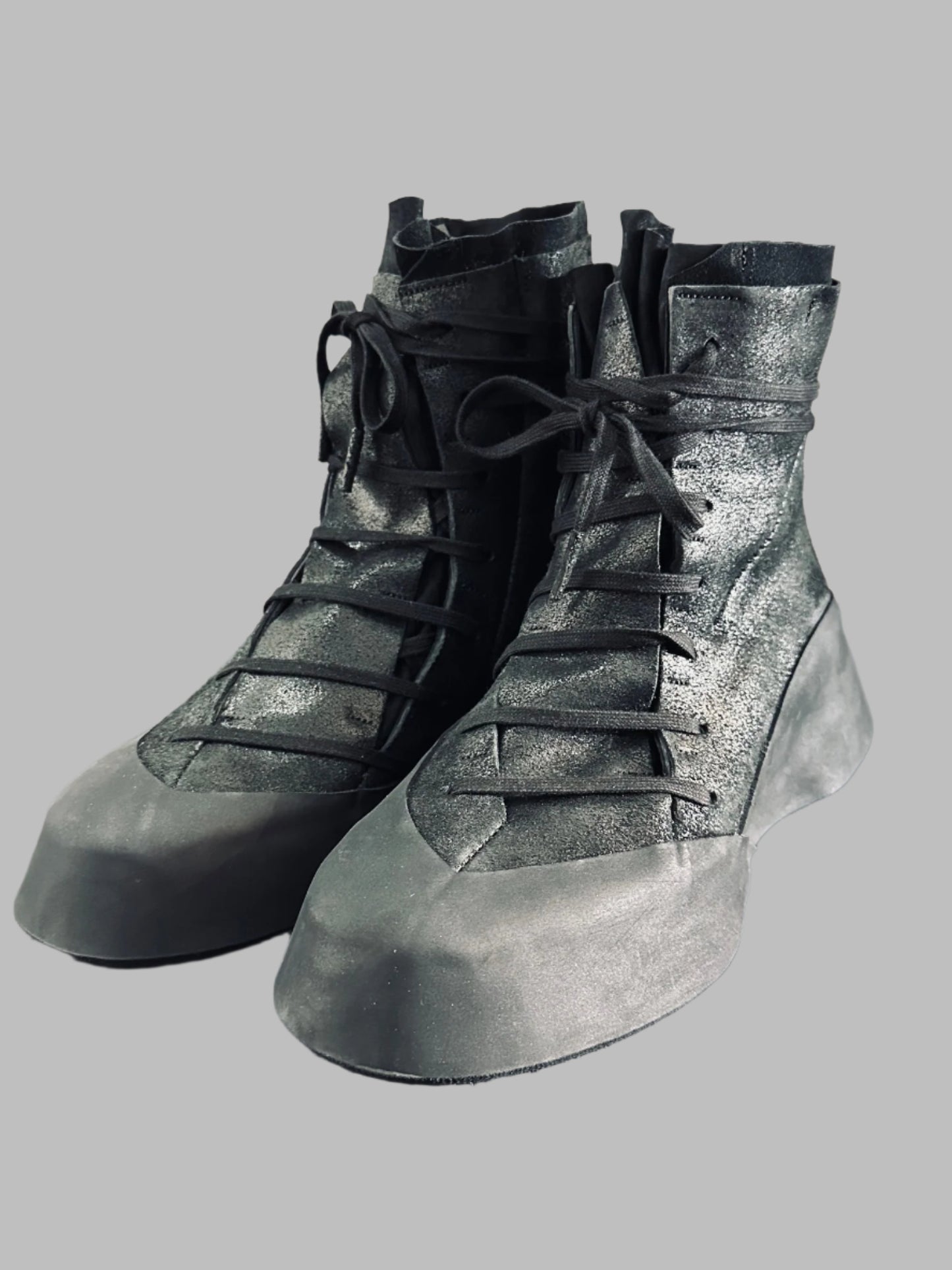Black Distortion Featherweight Hi-Top Resin Reverse Horse Leather Sneakers
