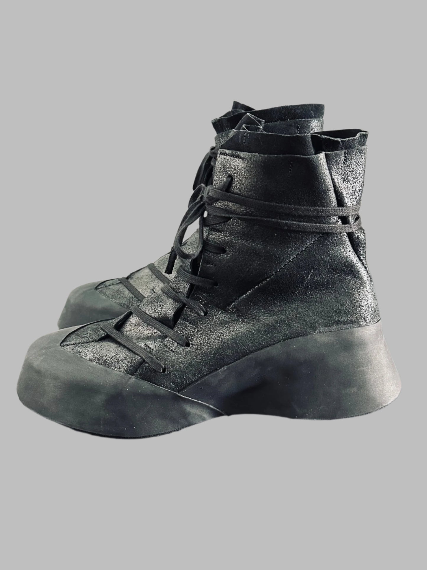 Black Distortion Featherweight Hi-Top Resin Reverse Horse Leather Sneakers