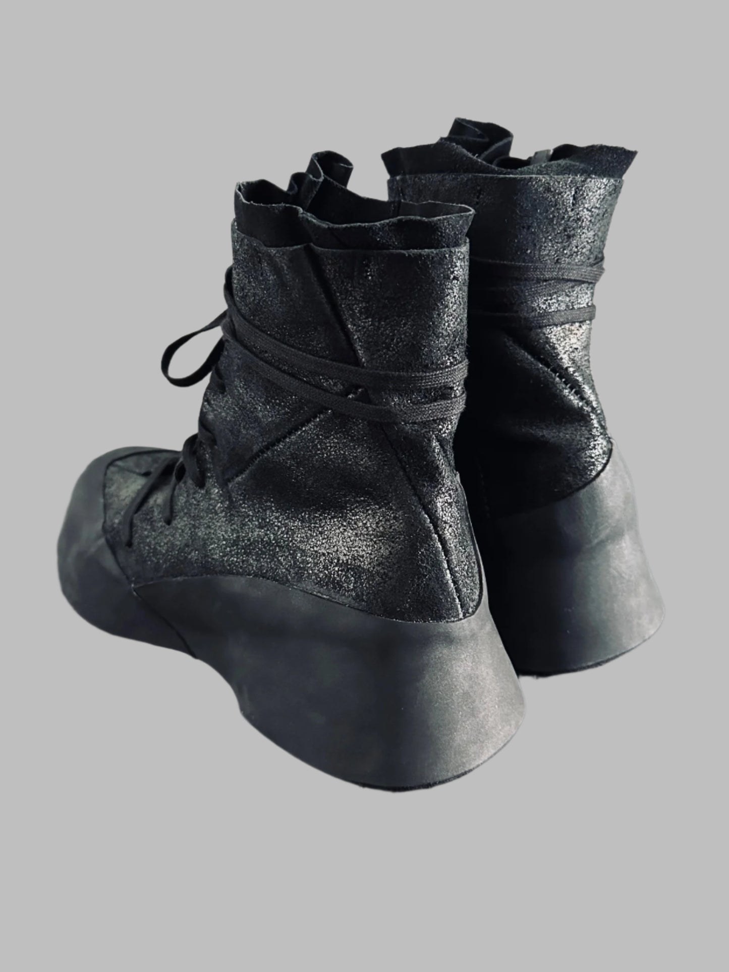 Black Distortion Featherweight Hi-Top Resin Reverse Horse Leather Sneakers