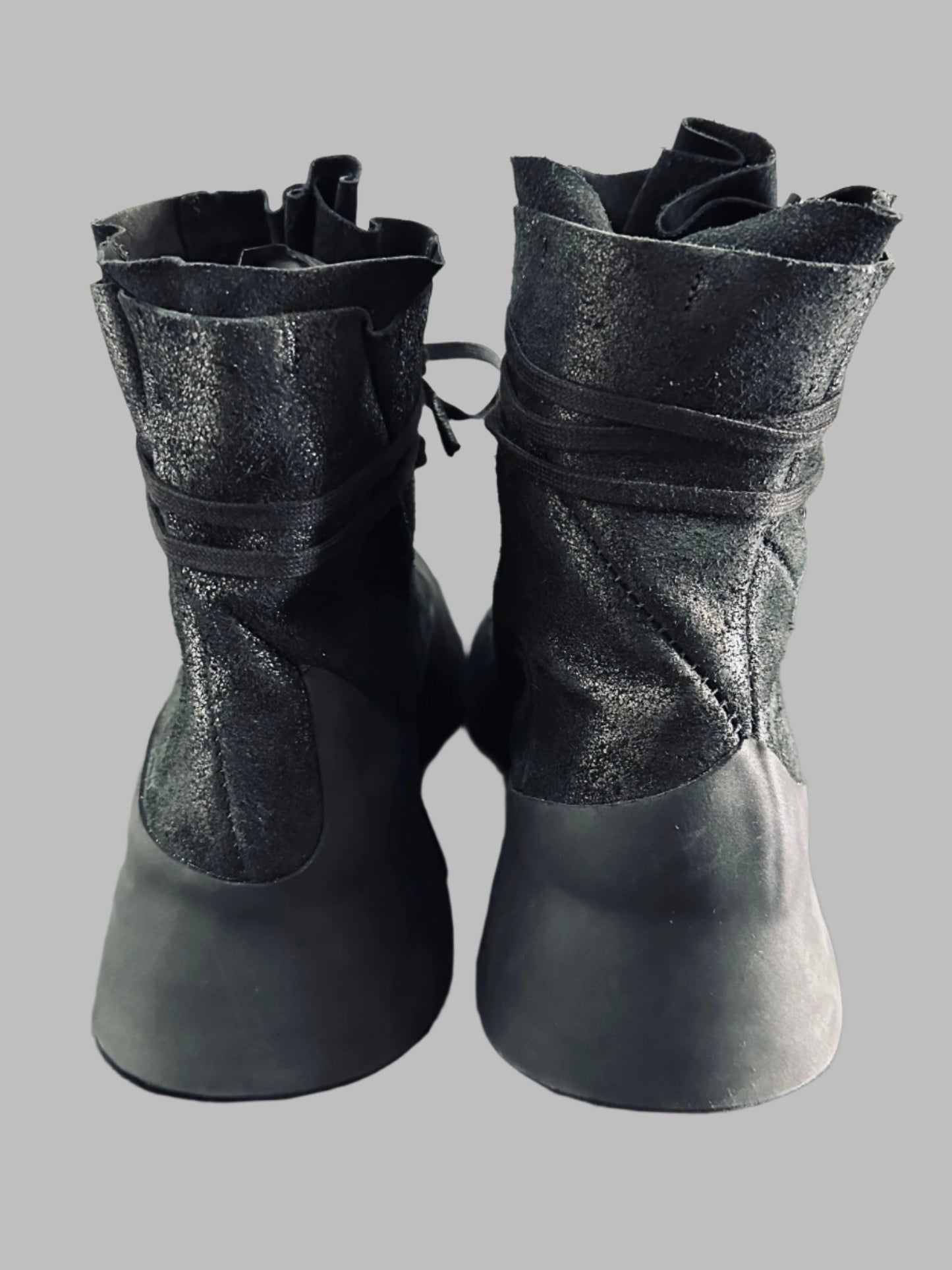 Black Distortion Featherweight Hi-Top Resin Reverse Horse Leather Sneakers