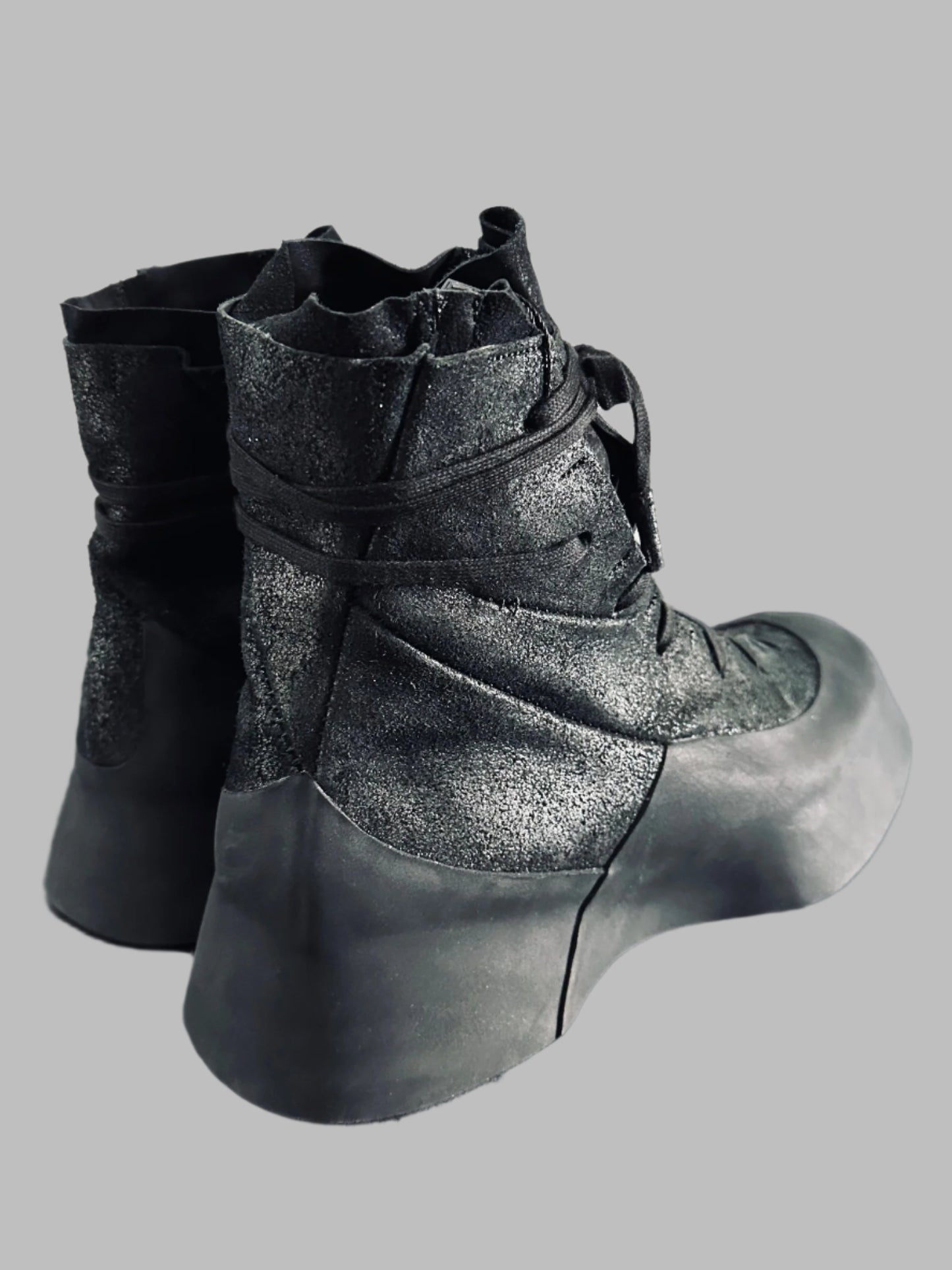 Black Distortion Featherweight Hi-Top Resin Reverse Horse Leather Sneakers