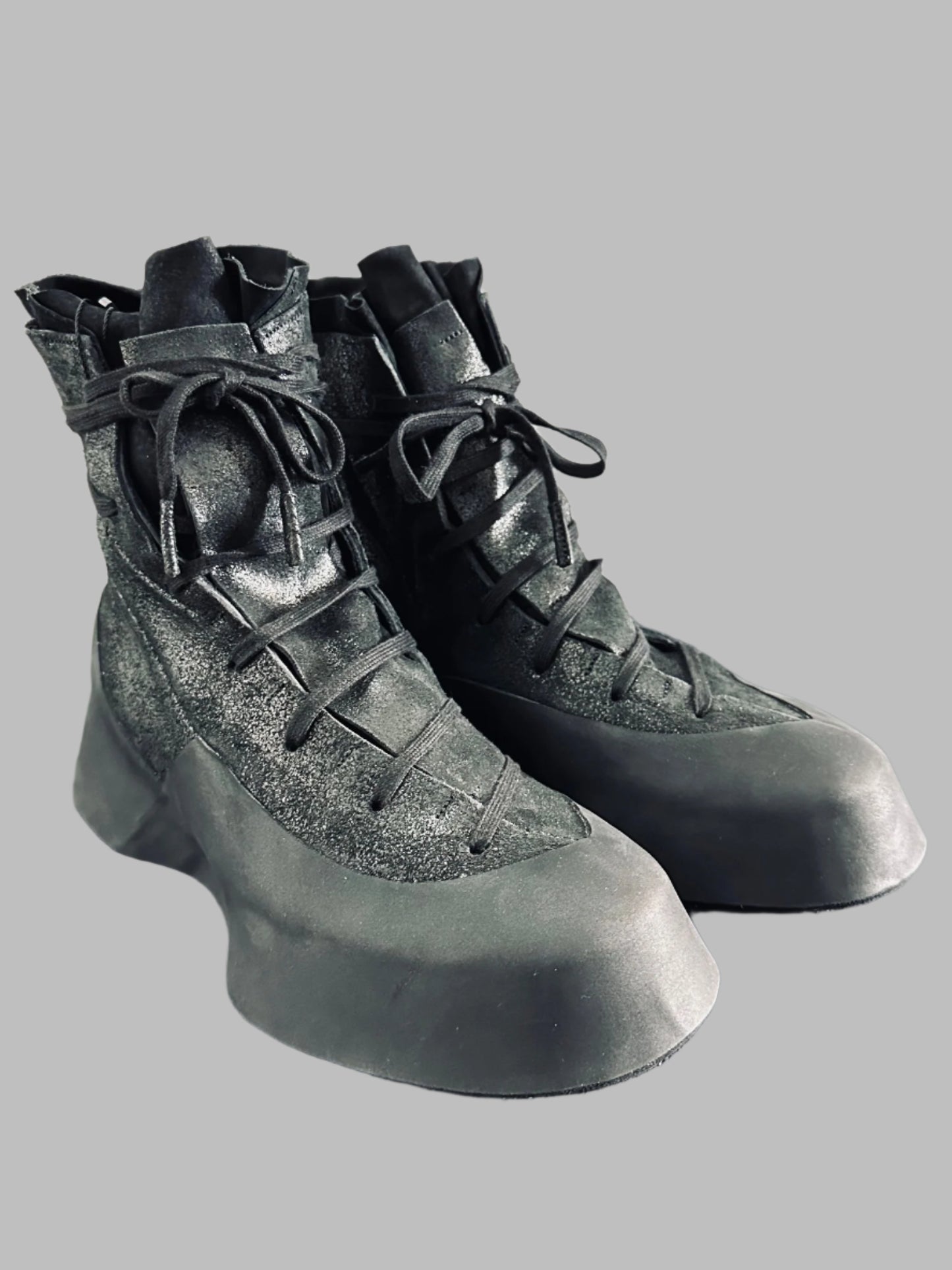 Black Distortion Featherweight Hi-Top Resin Reverse Horse Leather Sneakers