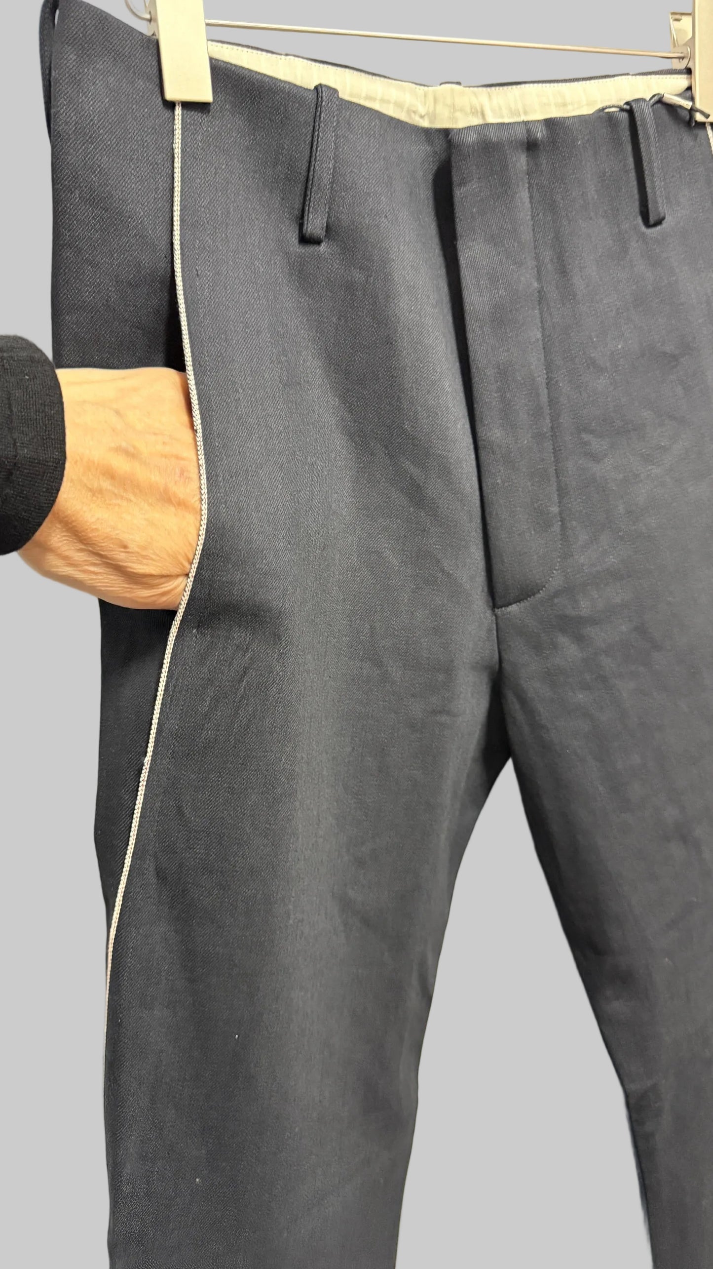 Off Black Cotton Selvedge Line Trousers